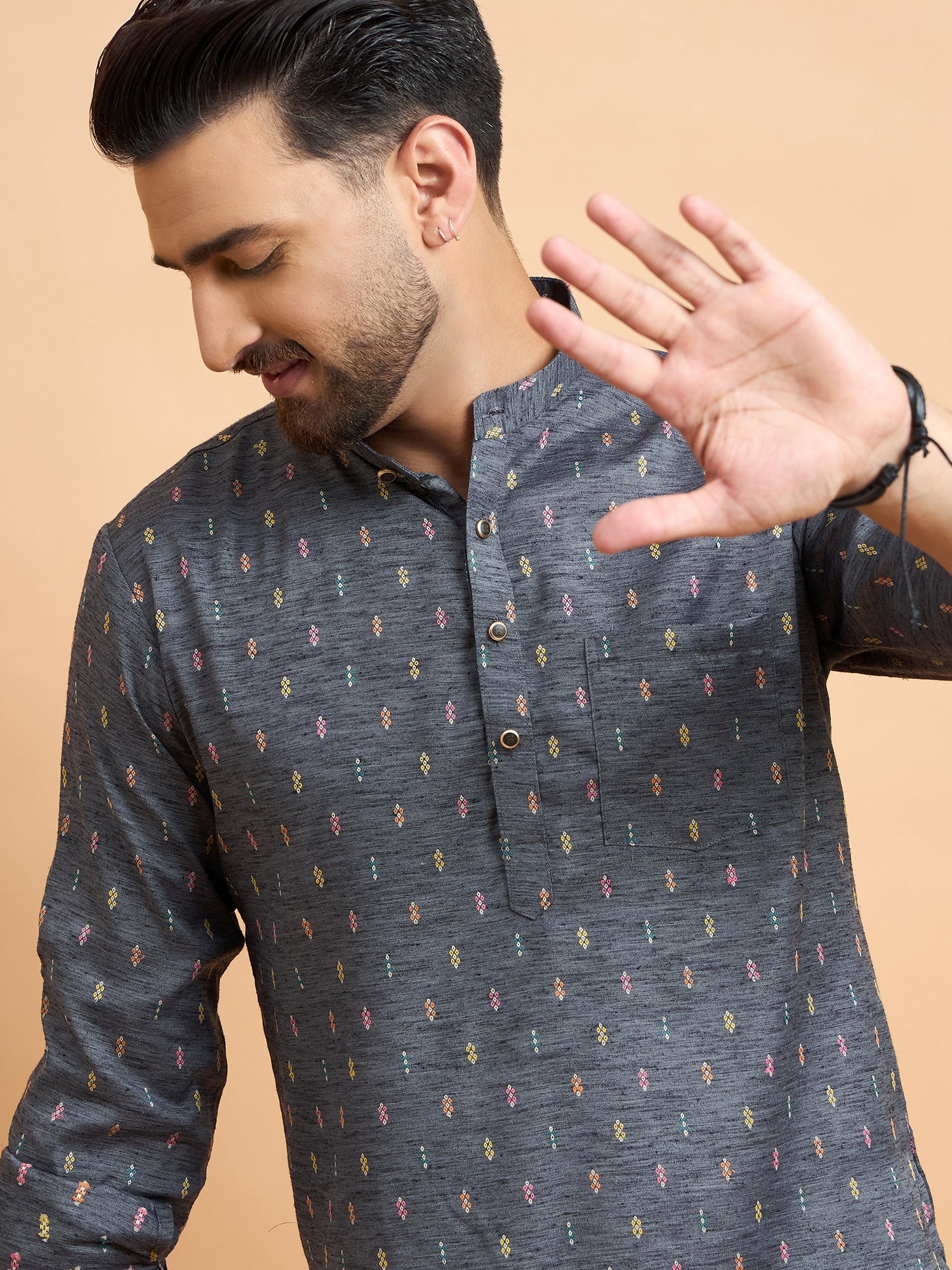 Grey Cotton Linen Short Kurta Only