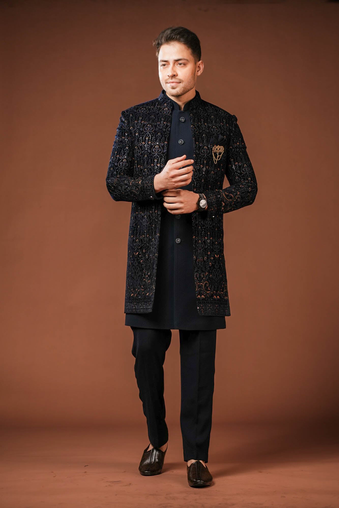 Dark Navy Blue 3 Piece Indo Western Set