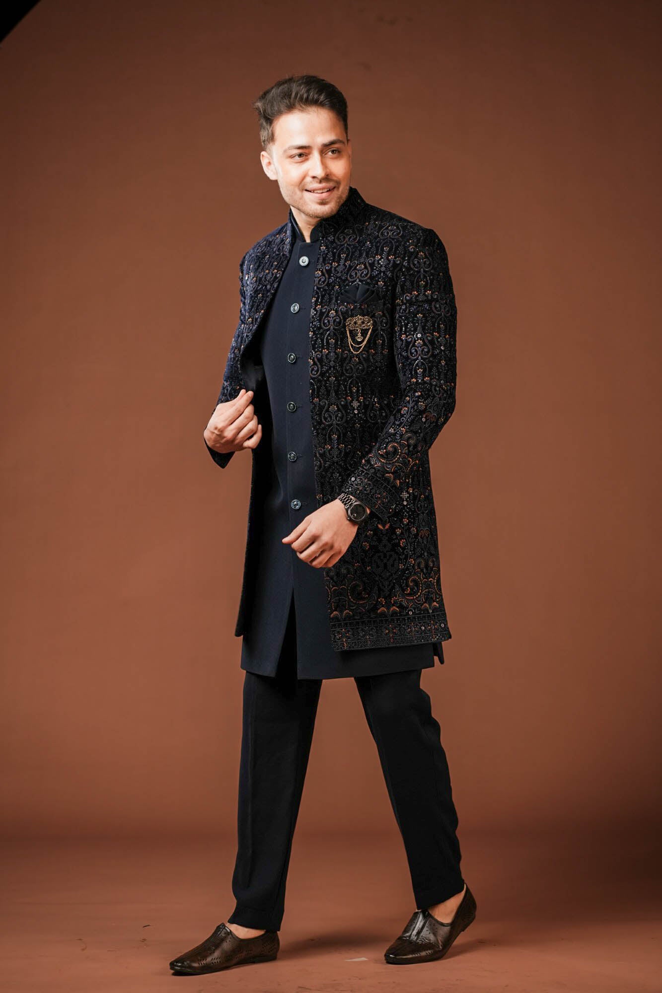 Dark Navy Blue 3 Piece Indo Western Set