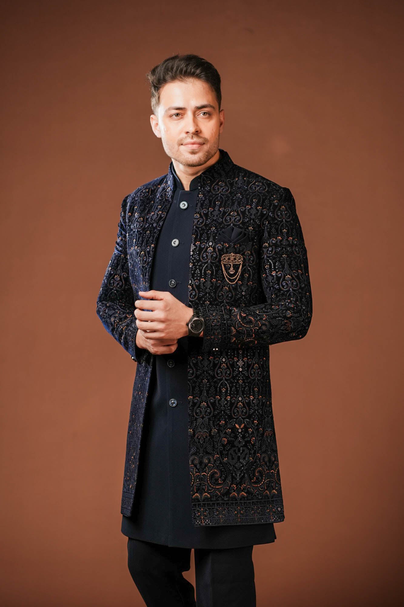 Dark Navy Blue 3 Piece Indo Western Set