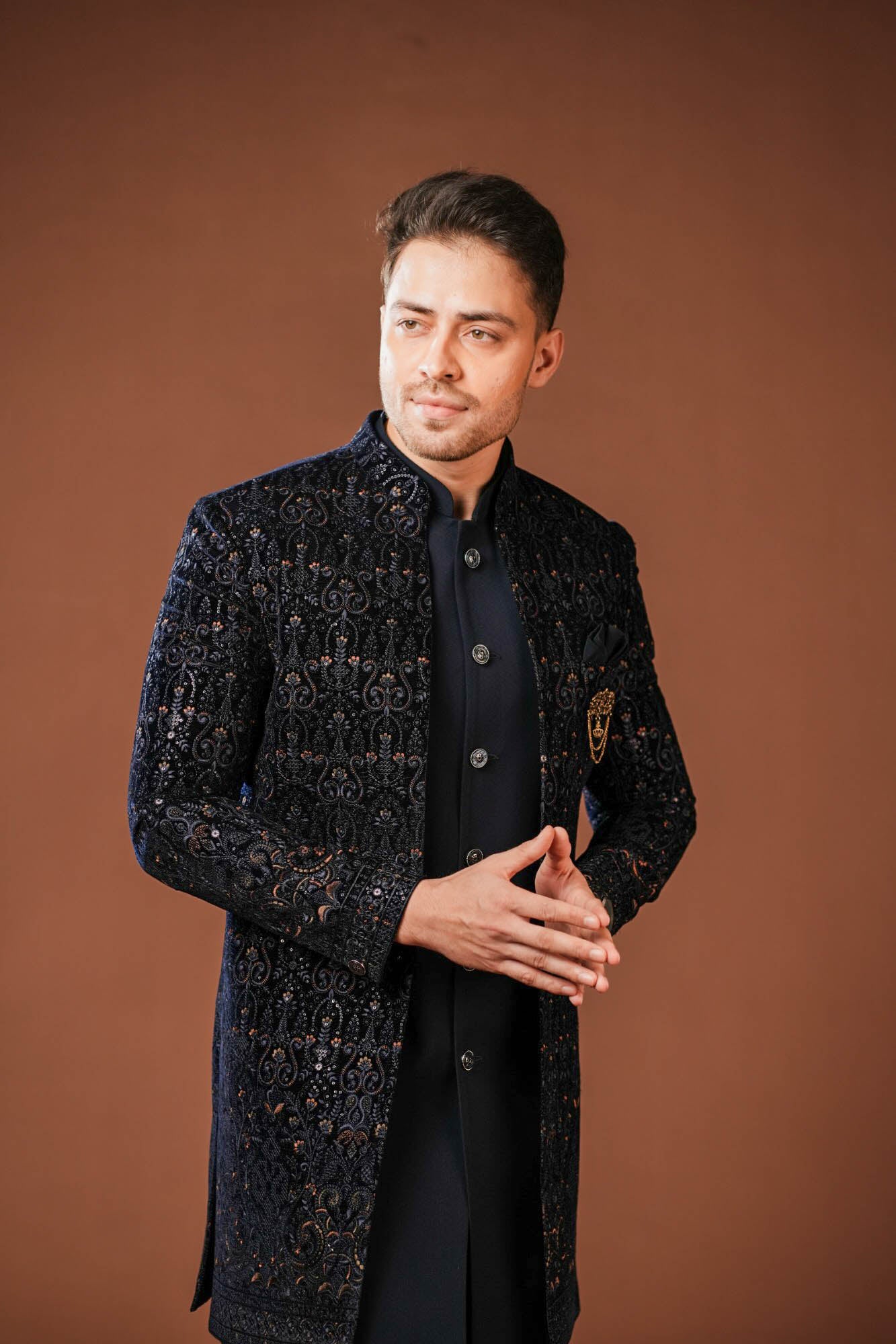 Dark Navy Blue 3 Piece Indo Western Set