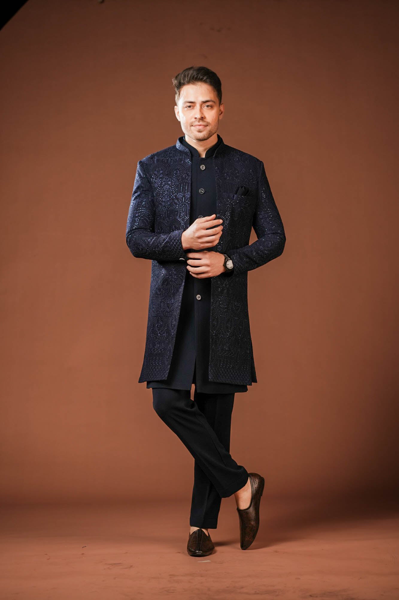 Dark Navy Blue 3 Piece Indo Western Set