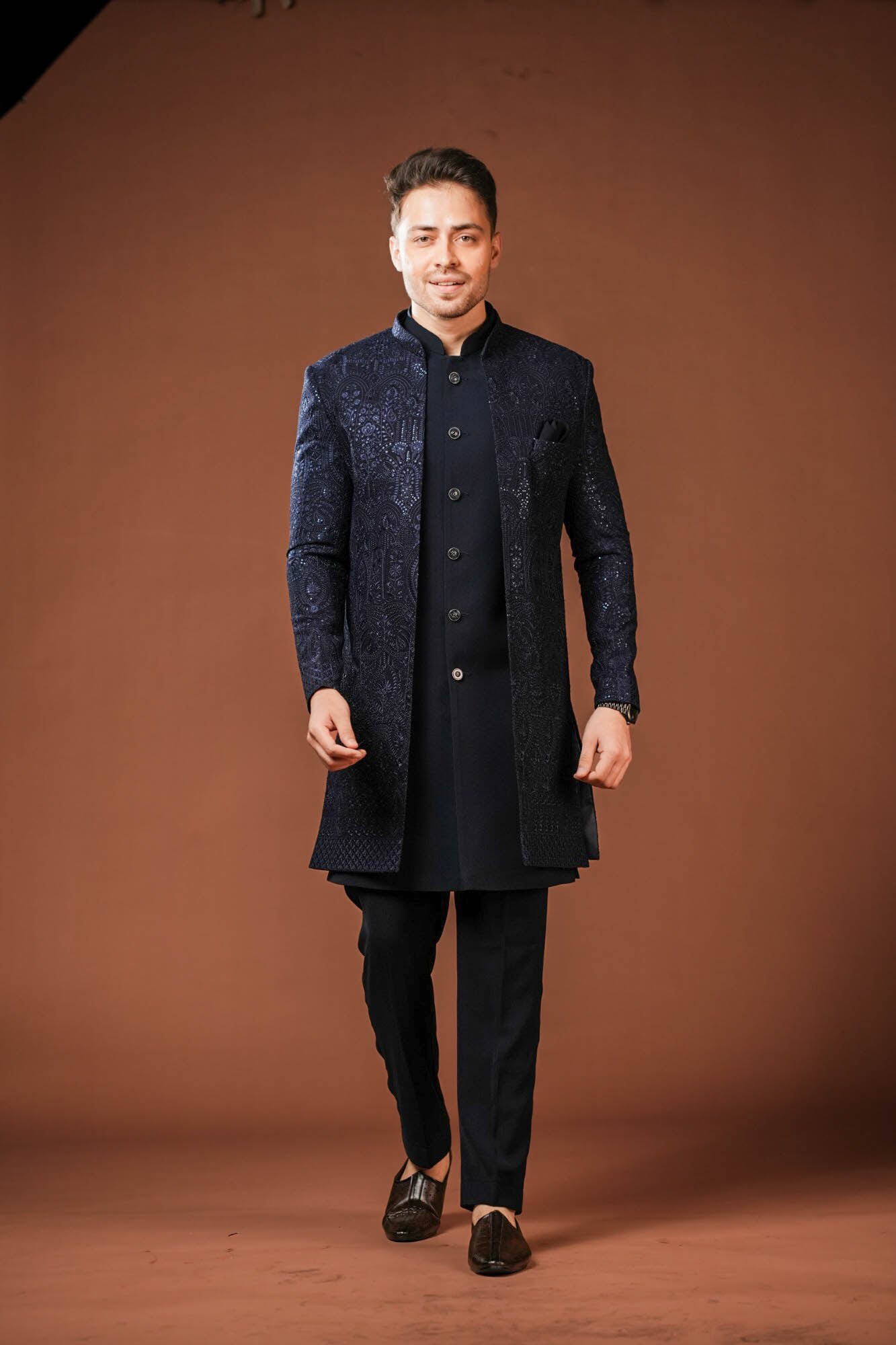 Dark Navy Blue 3 Piece Indo Western Set