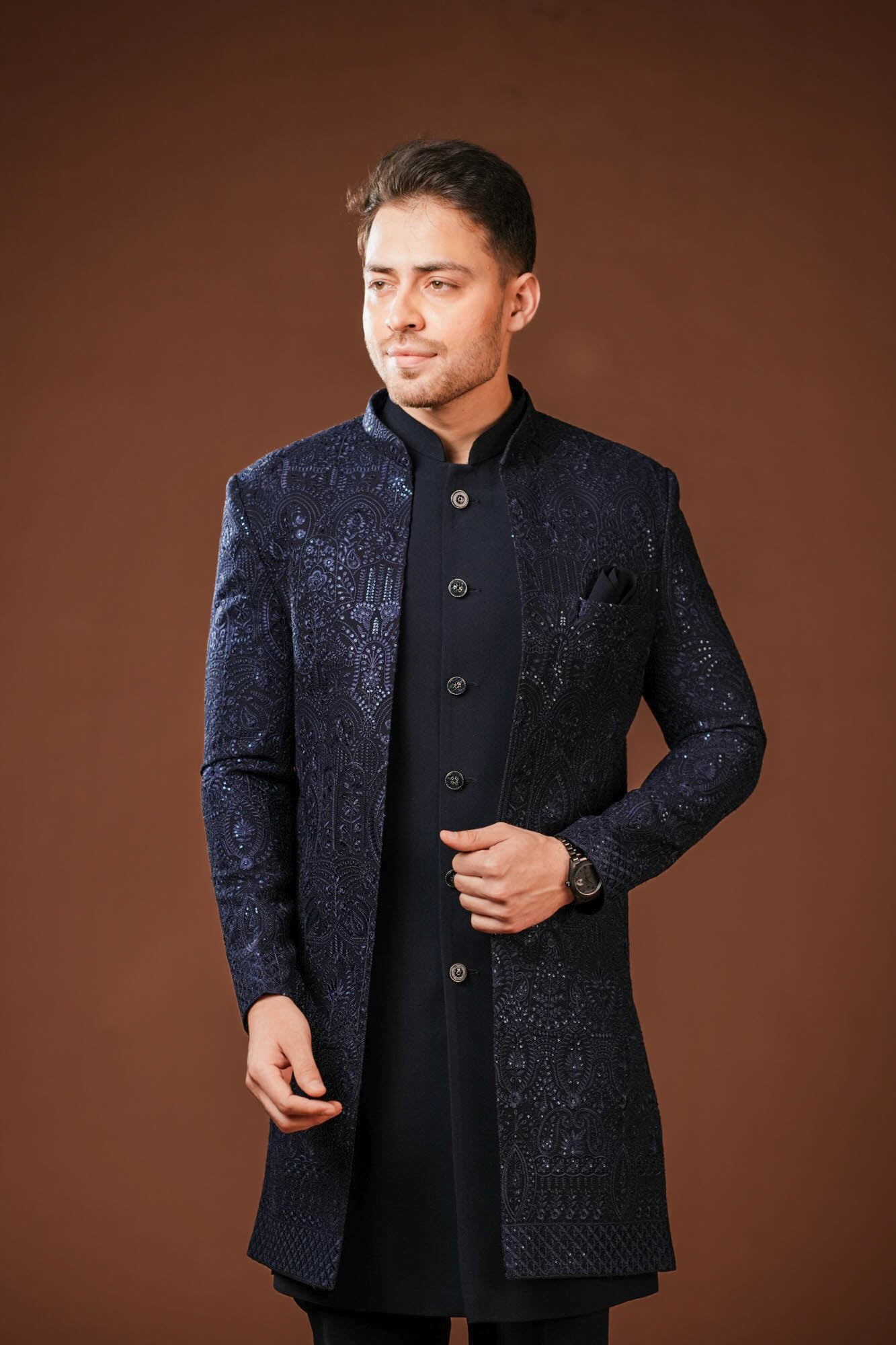 Dark Navy Blue 3 Piece Indo Western Set