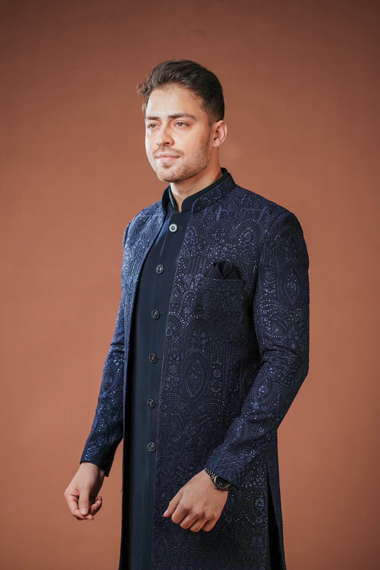 Dark Navy Blue 3 Piece Indo Western Set