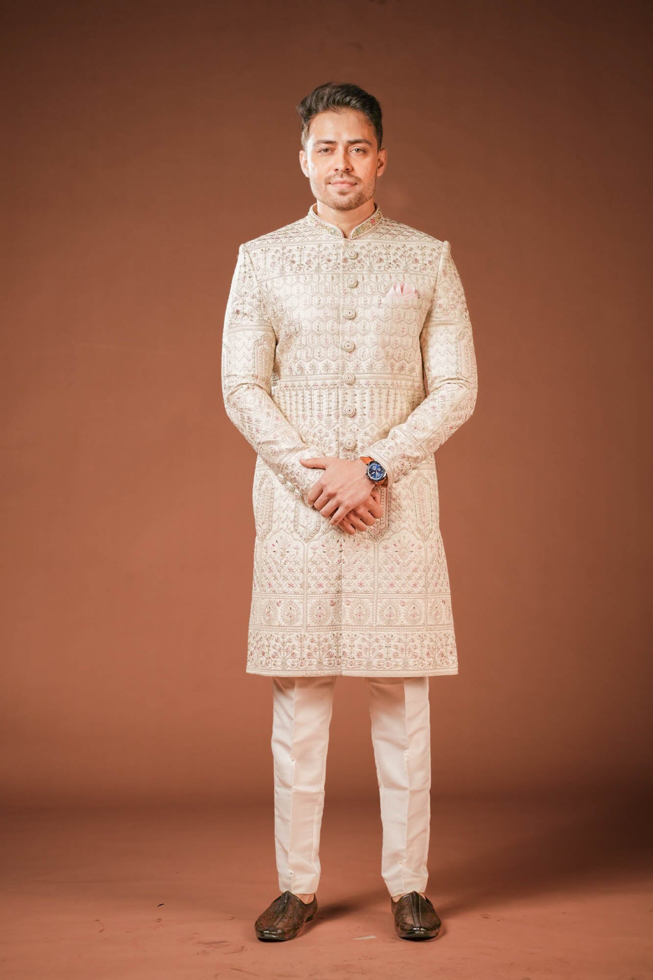 Men's Cream Threadwork Sherwani