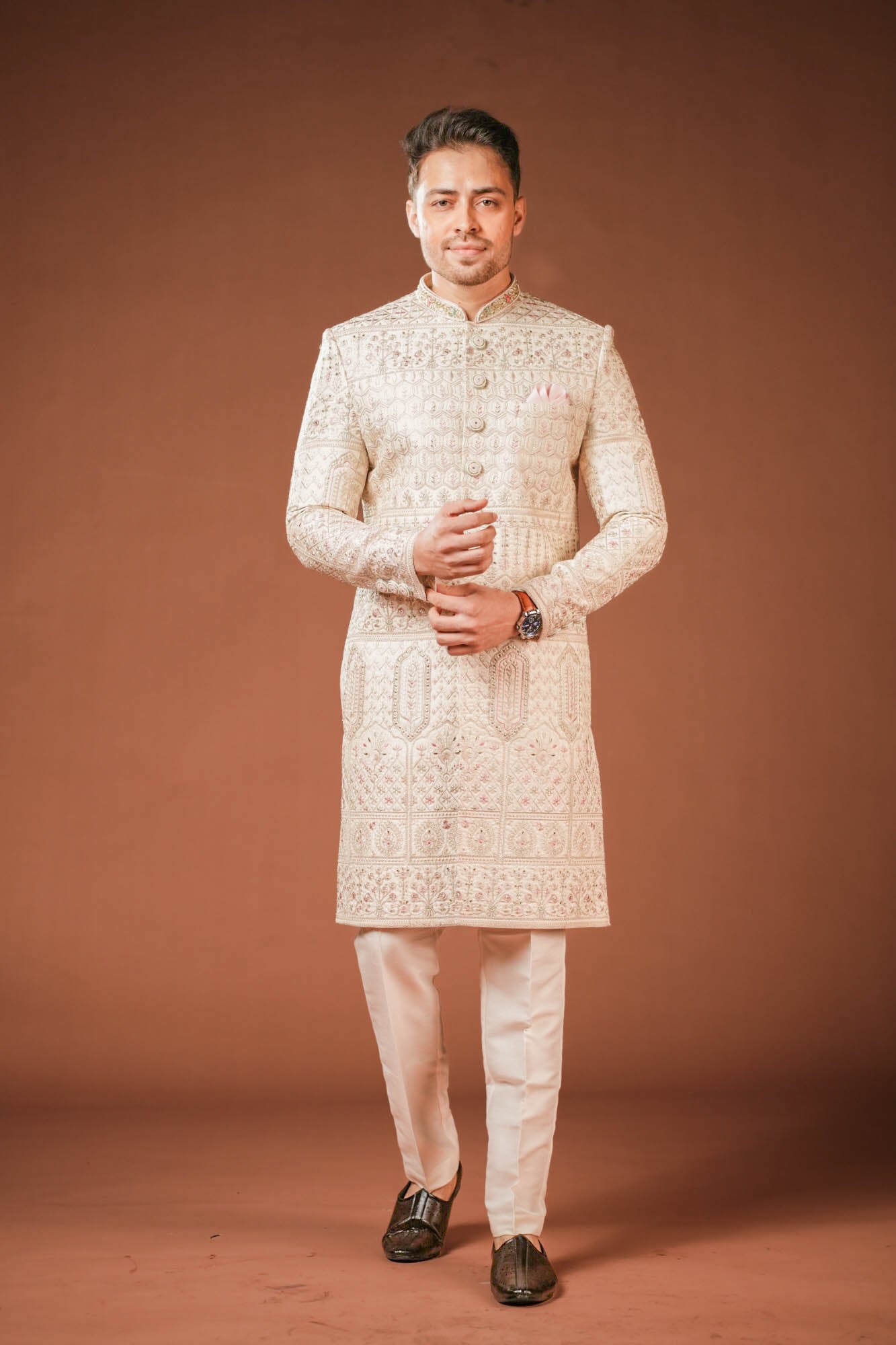 Men's Cream Threadwork Sherwani