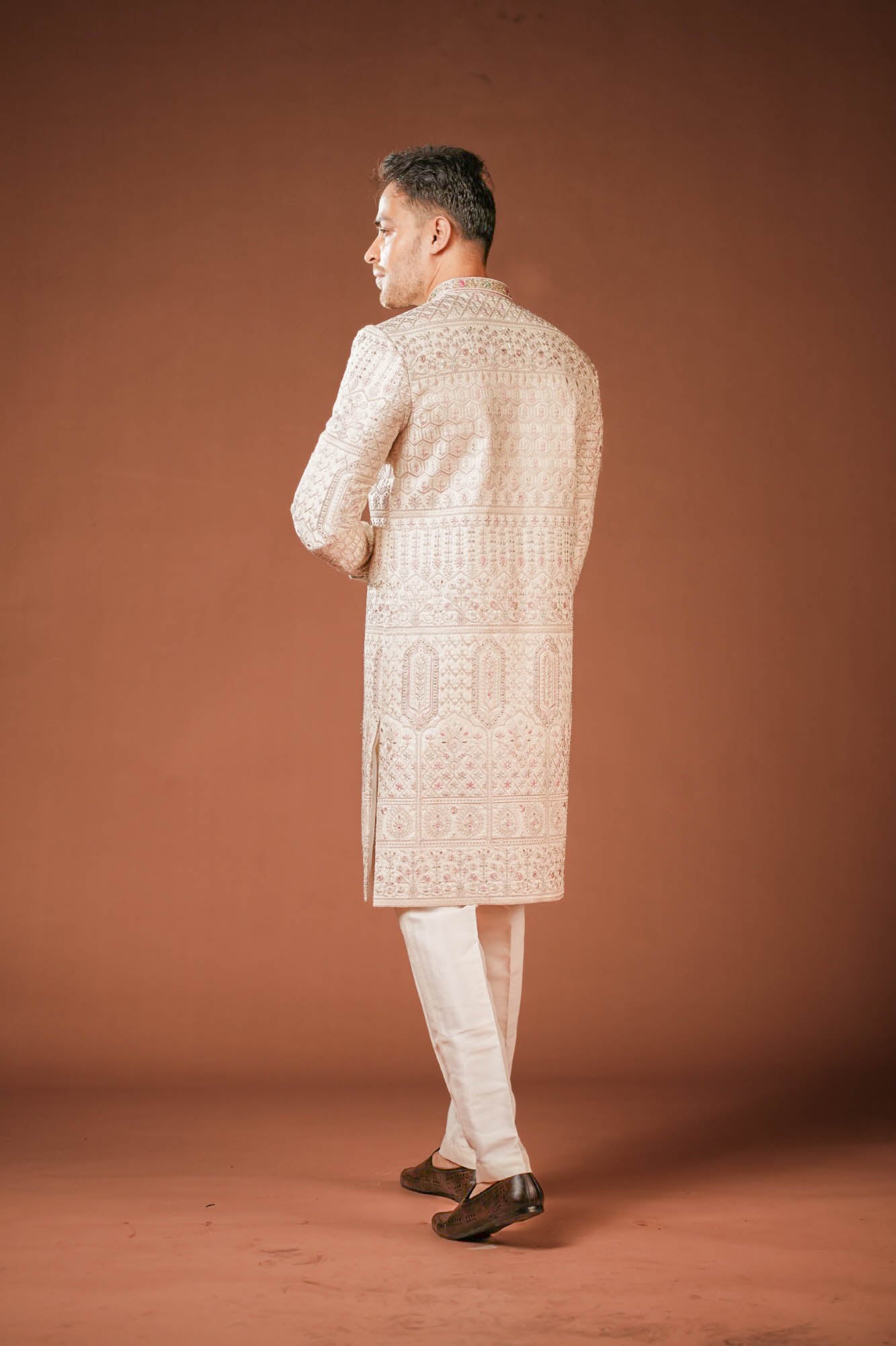Men's Cream Threadwork Sherwani