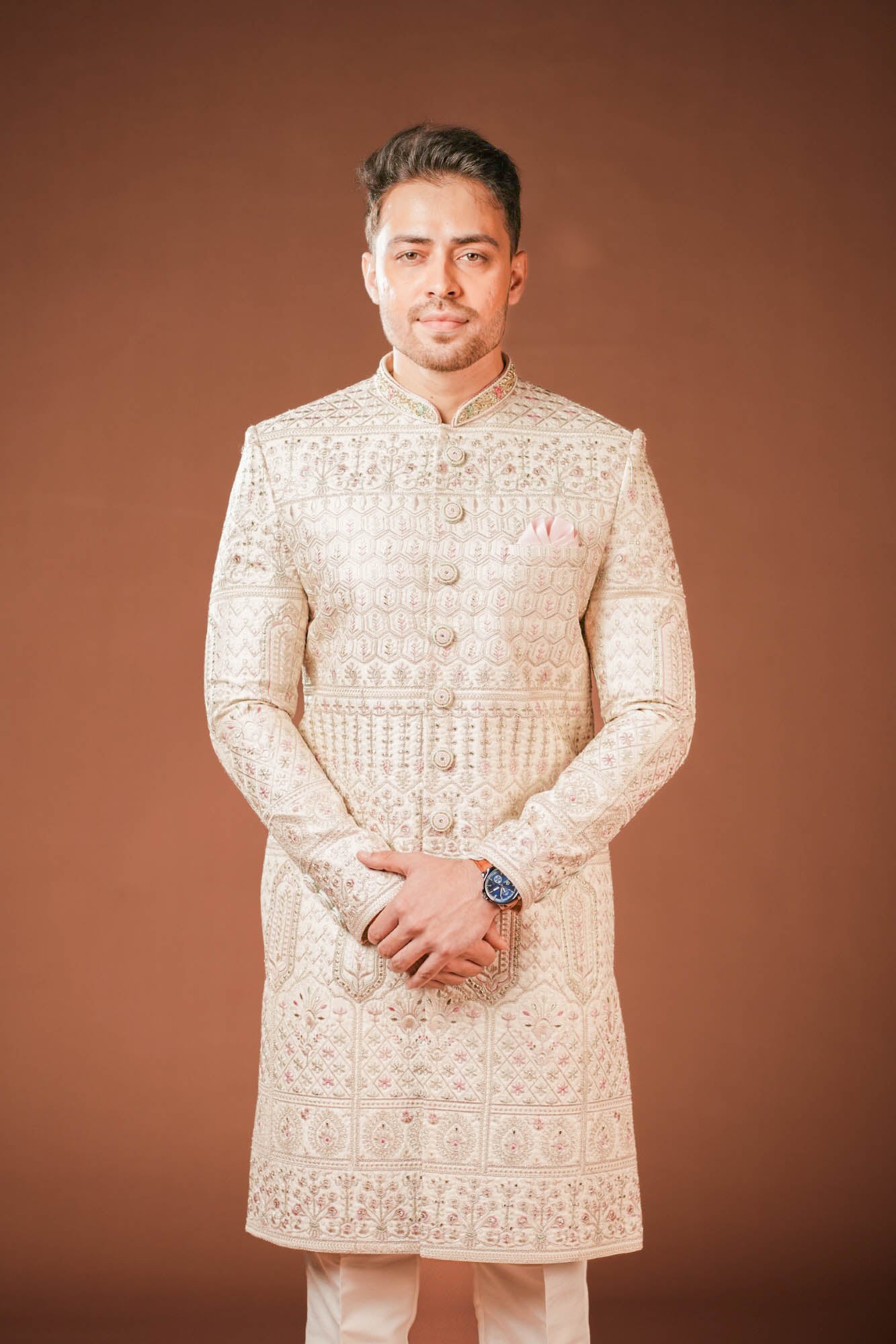Men's Cream Threadwork Sherwani