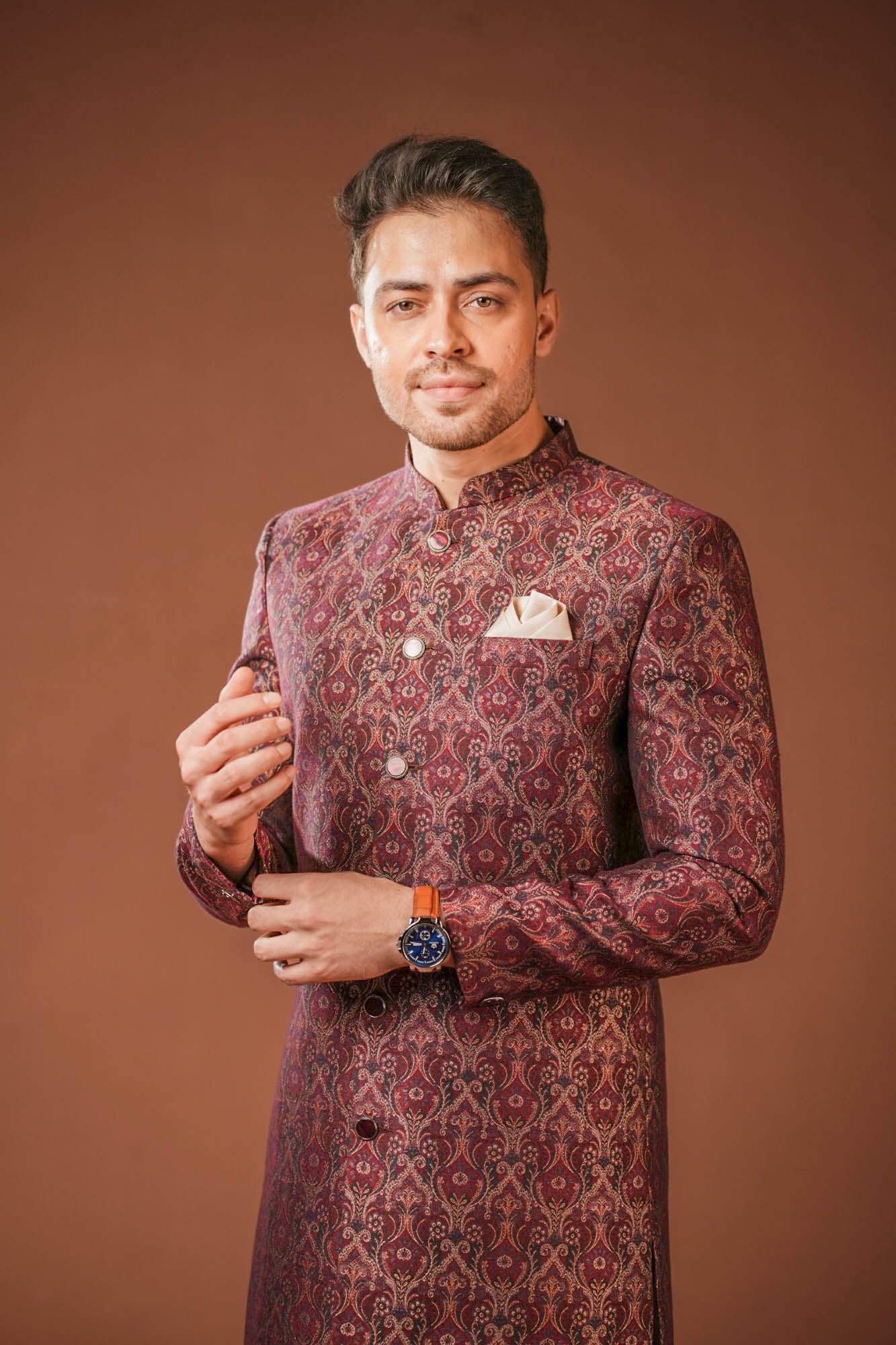 Maroon Jaquard Nawabi Set
