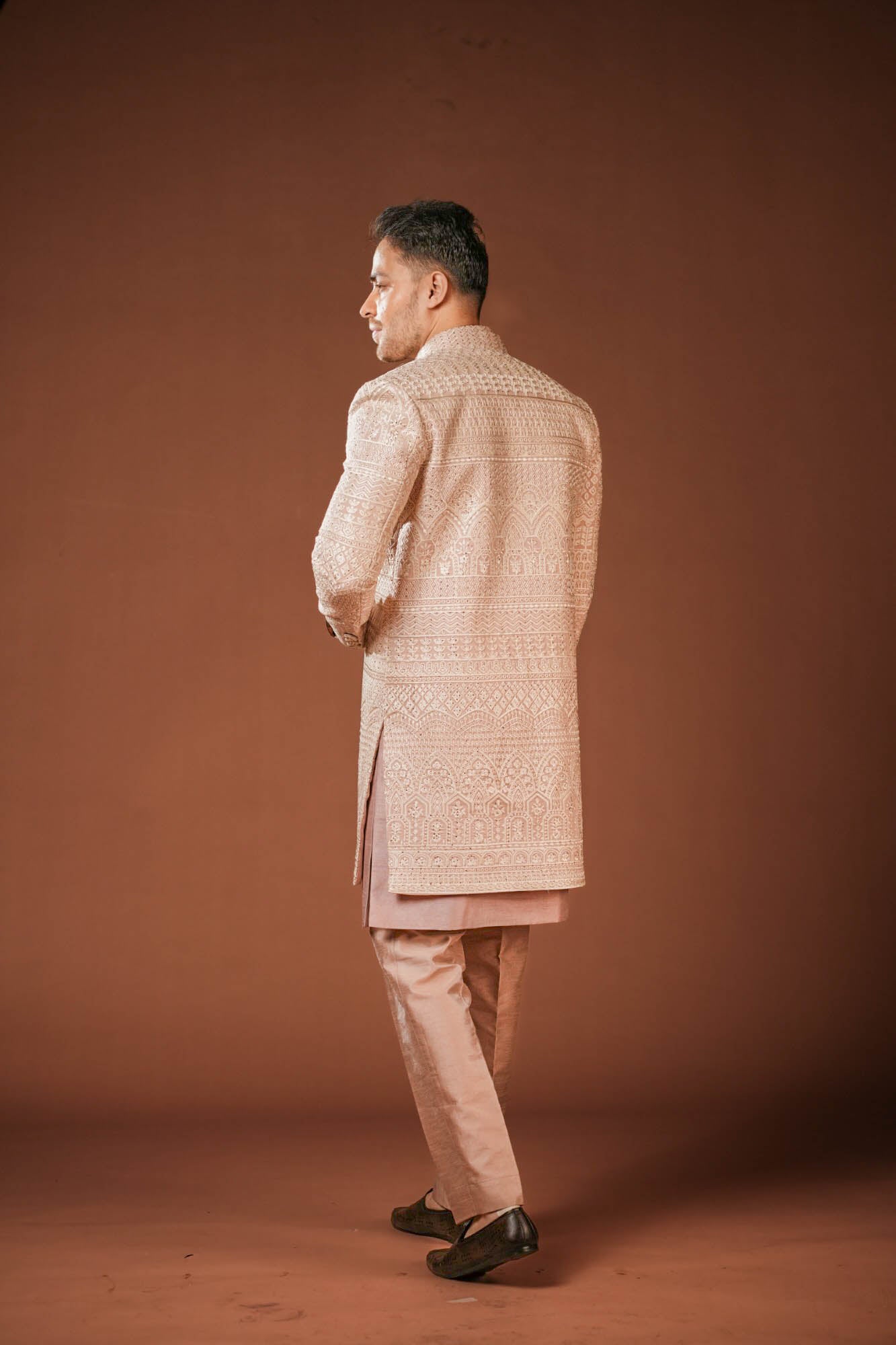 Onion Pink Lucknowi Embroidered Indo Western Set