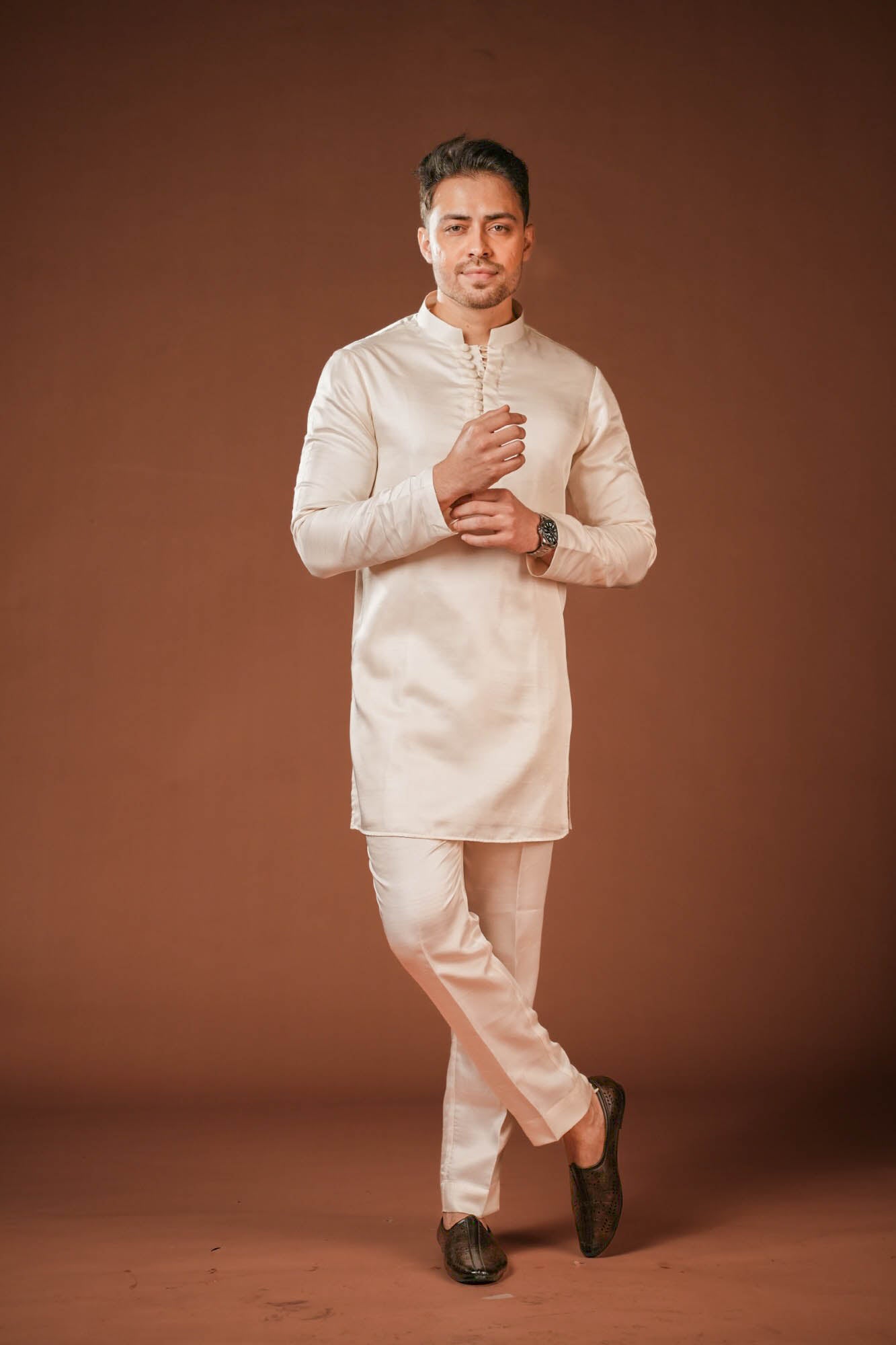 Cream Embroidered 3 piece Indo Western Set