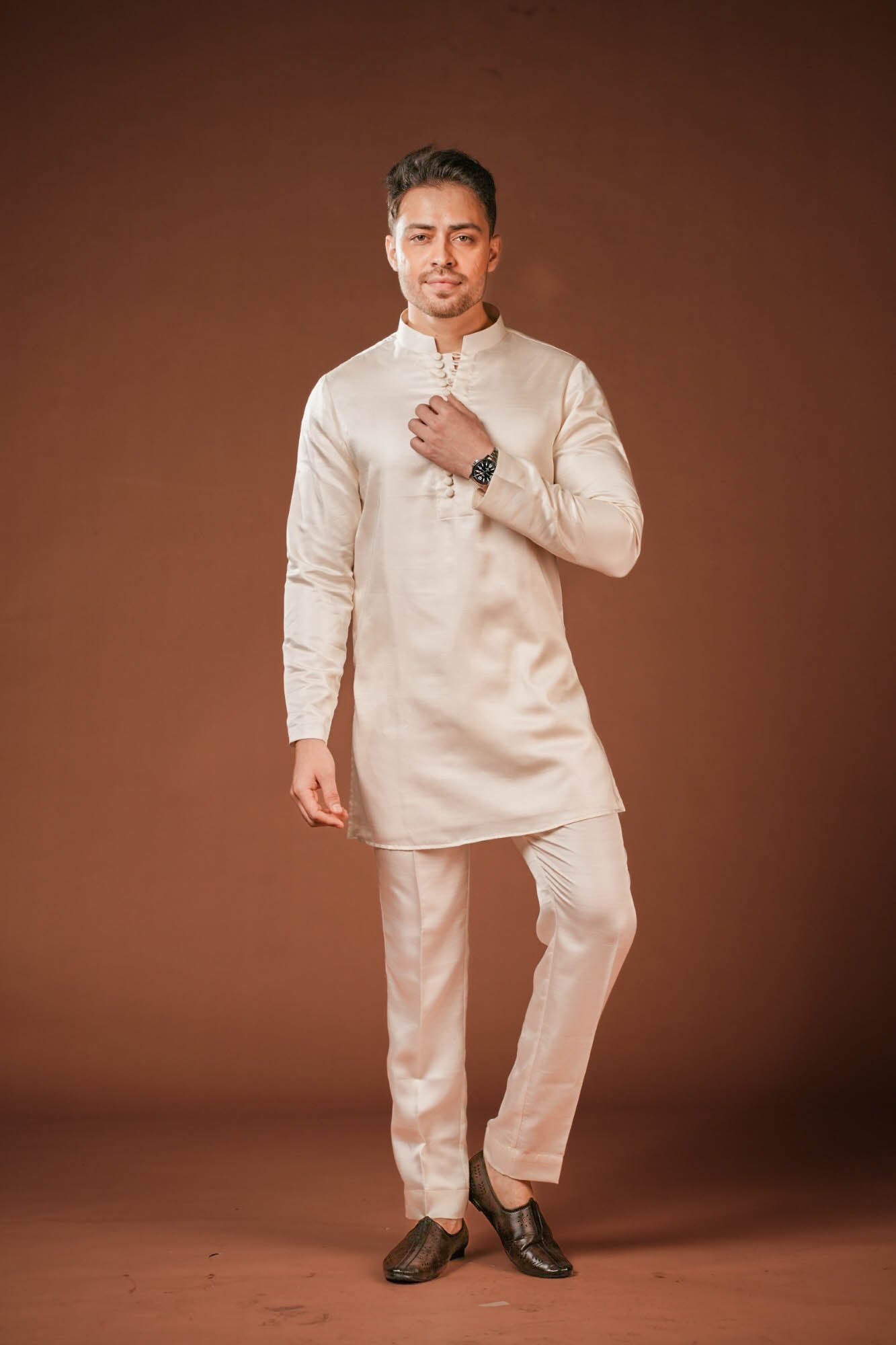 Cream Embroidered 3 piece Indo Western Set