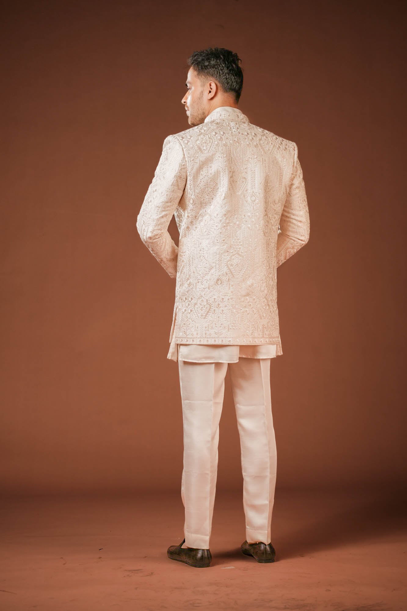 Cream Embroidered 3 piece Indo Western Set