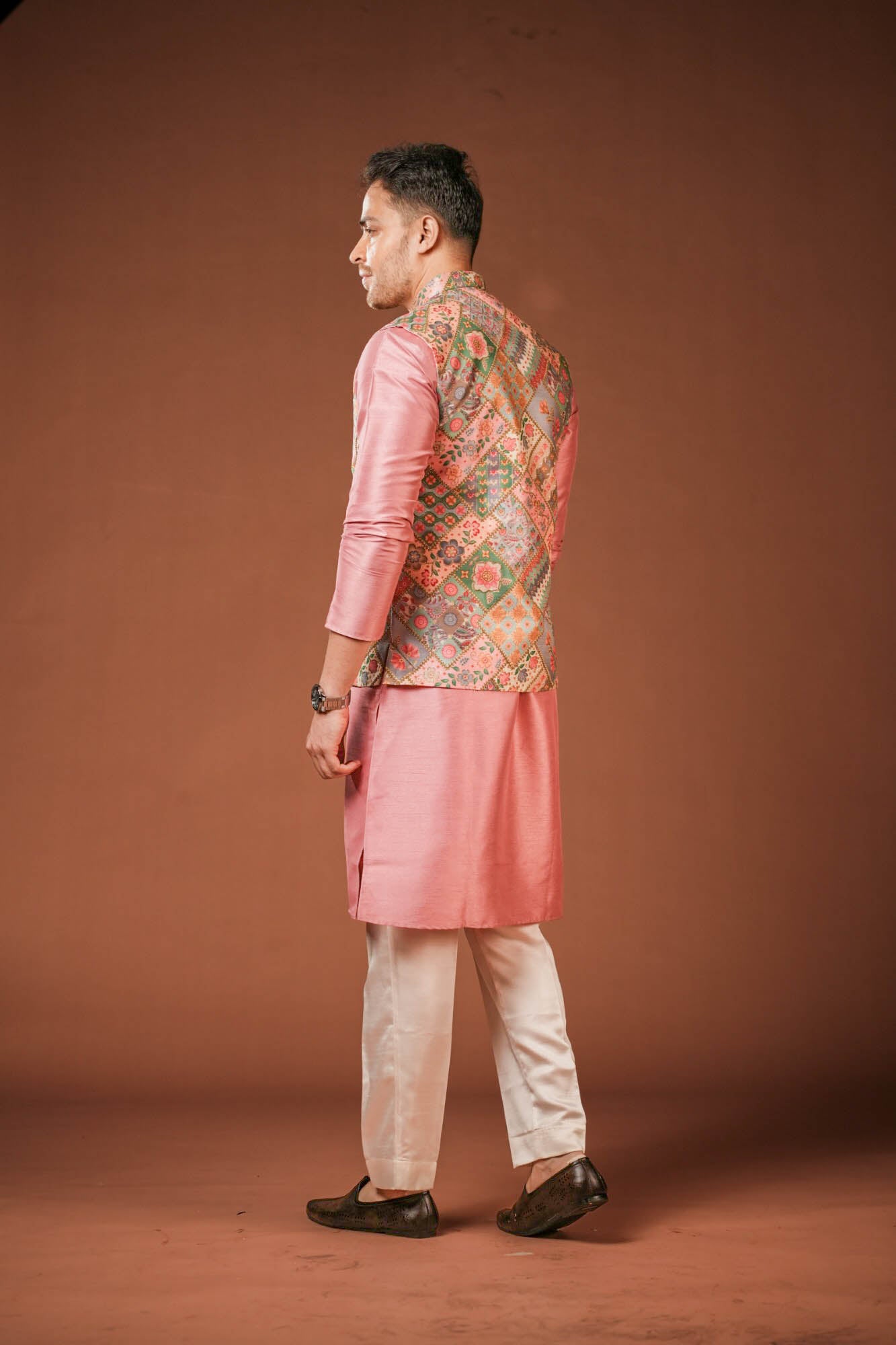 Embroidered Multi Color Rose Pink Koti Set