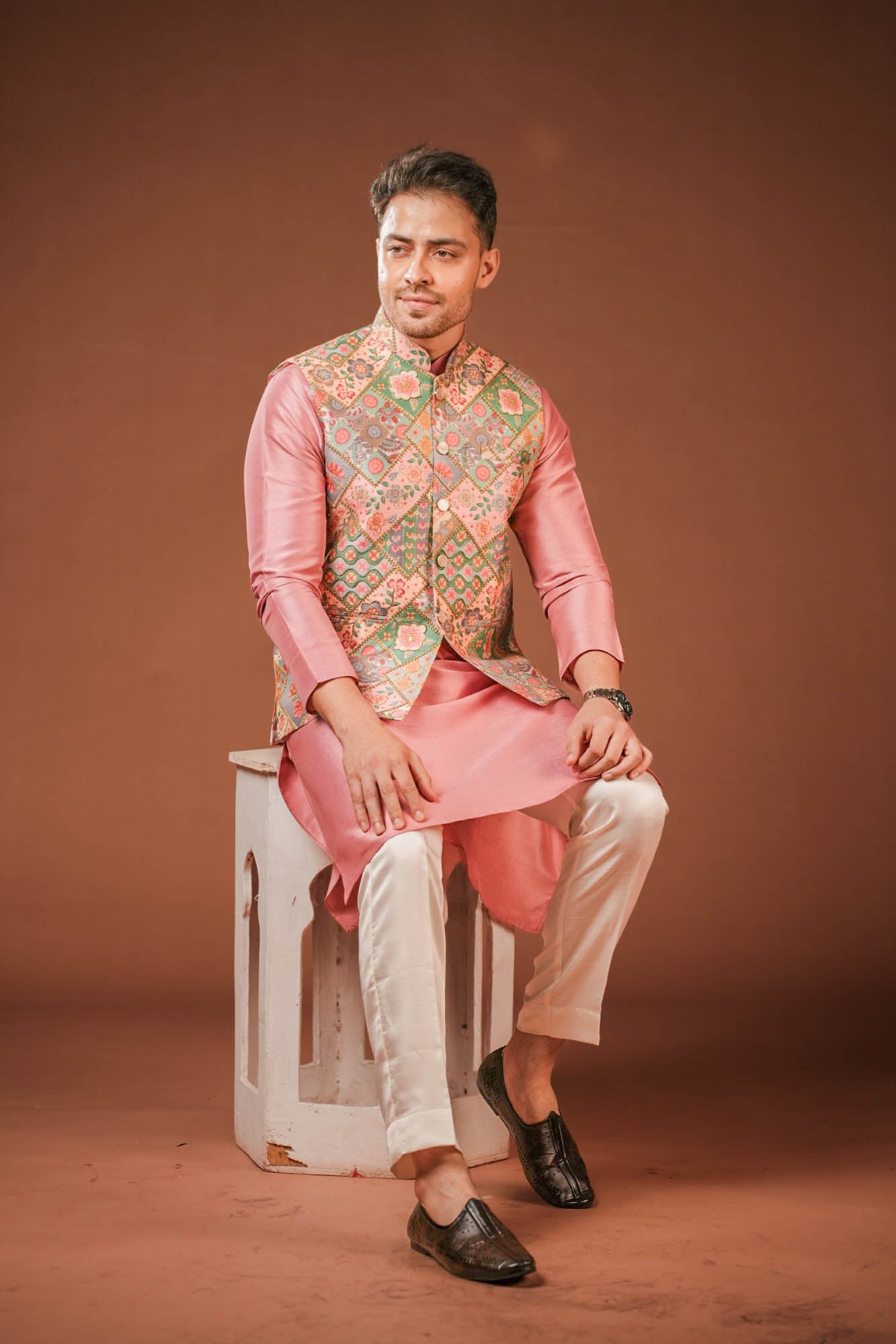 Embroidered Multi Color Rose Pink Koti Set