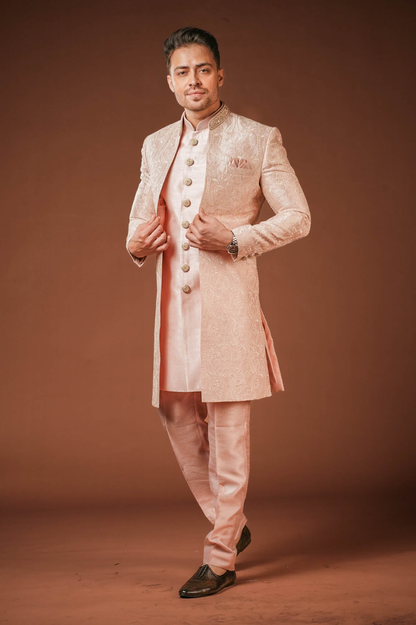 Pink Lucknowi Embroidered Indo Western Set