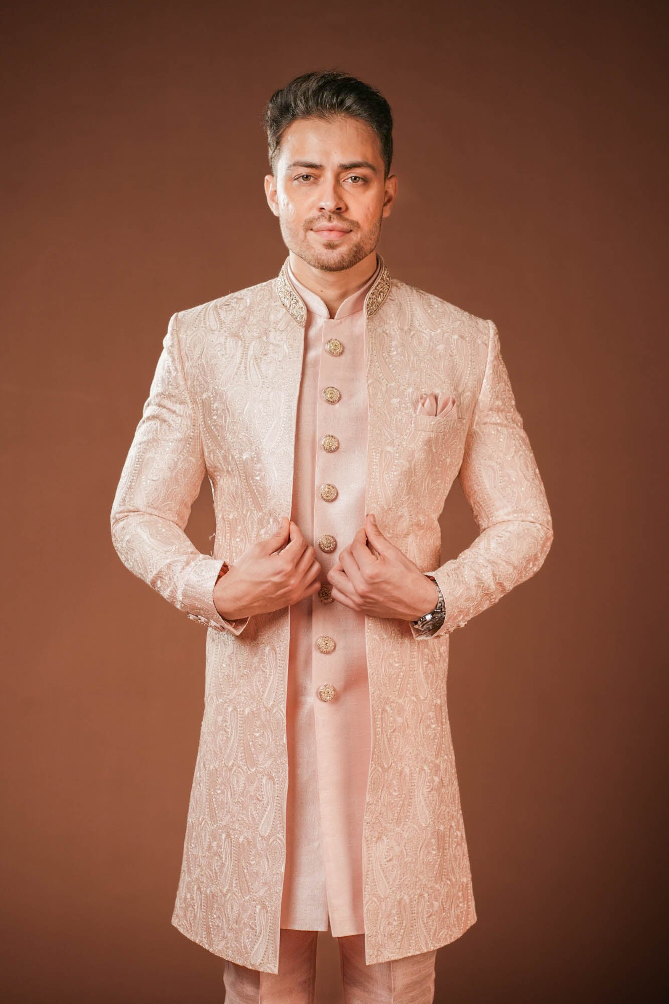 Pink Lucknowi Embroidered Indo Western Set