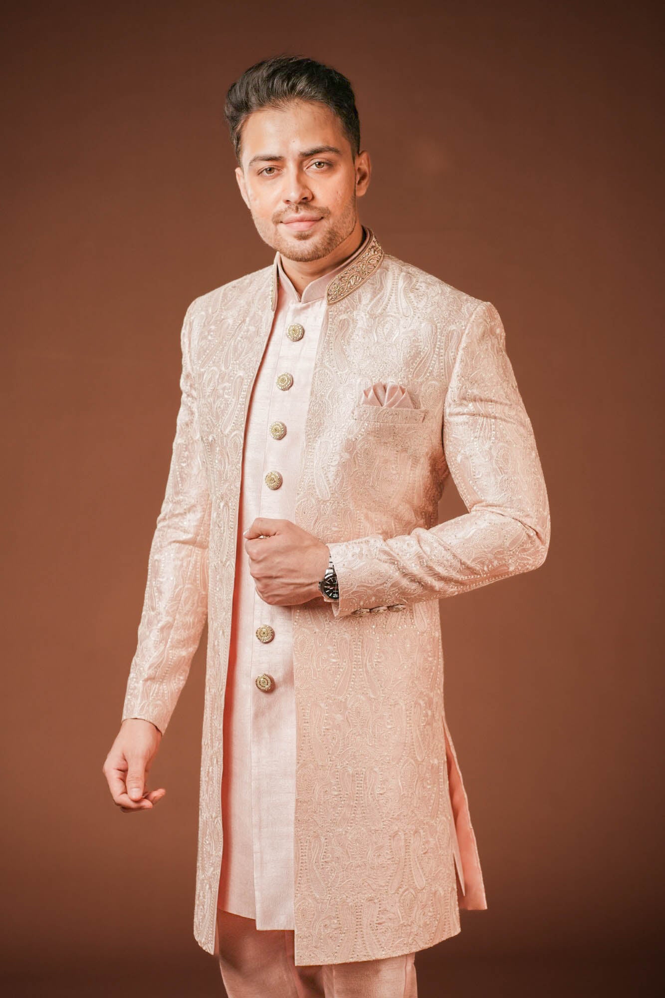 Pink Lucknowi Embroidered Indo Western Set