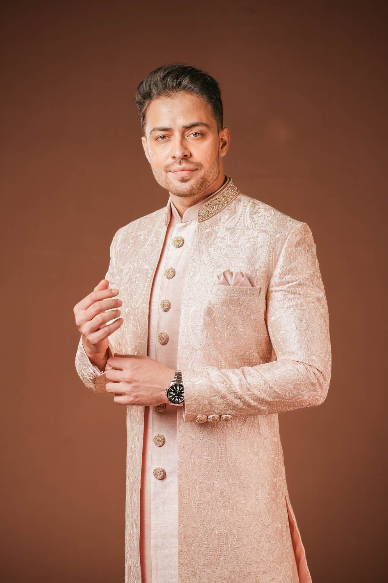 Pink Lucknowi Embroidered Indo Western Set