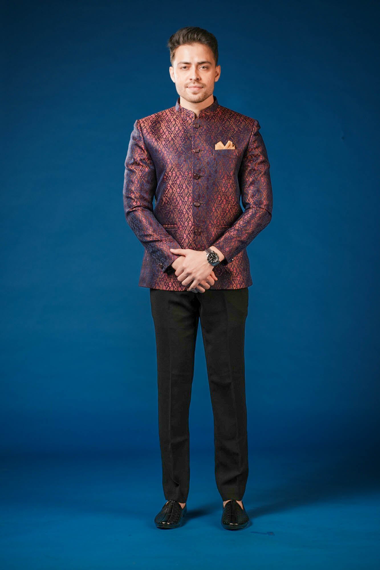 Maroon Jaquard Jodhpuri Set