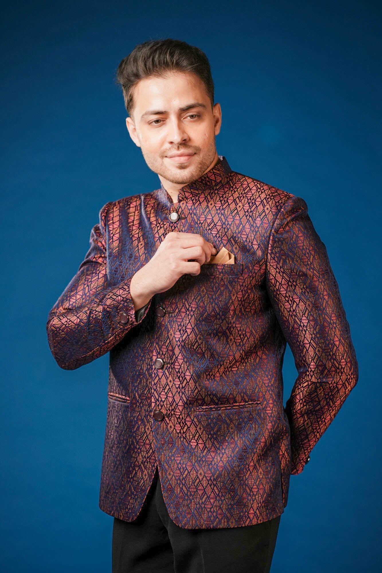 Maroon Jaquard Jodhpuri Set