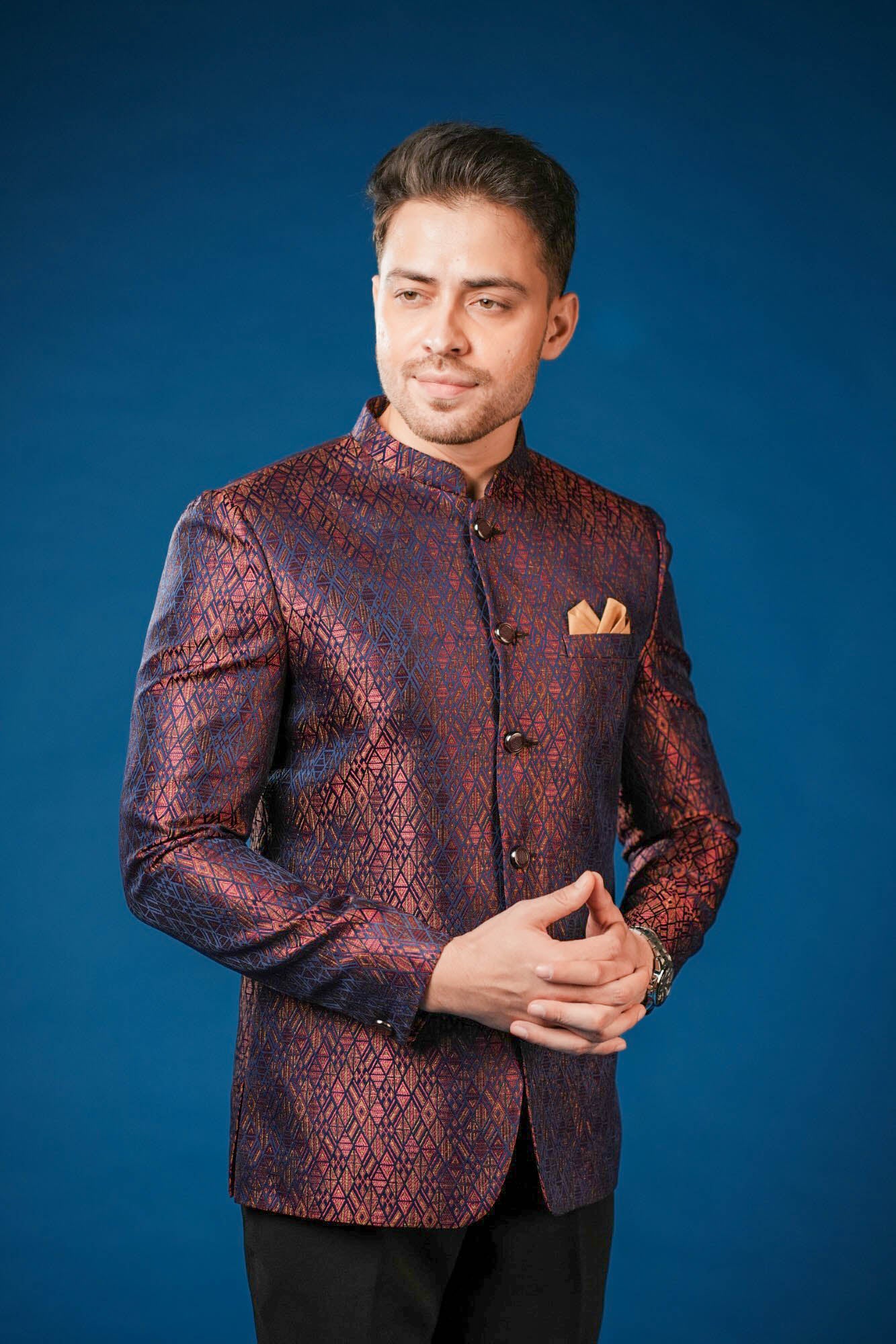 Maroon Jaquard Jodhpuri Set