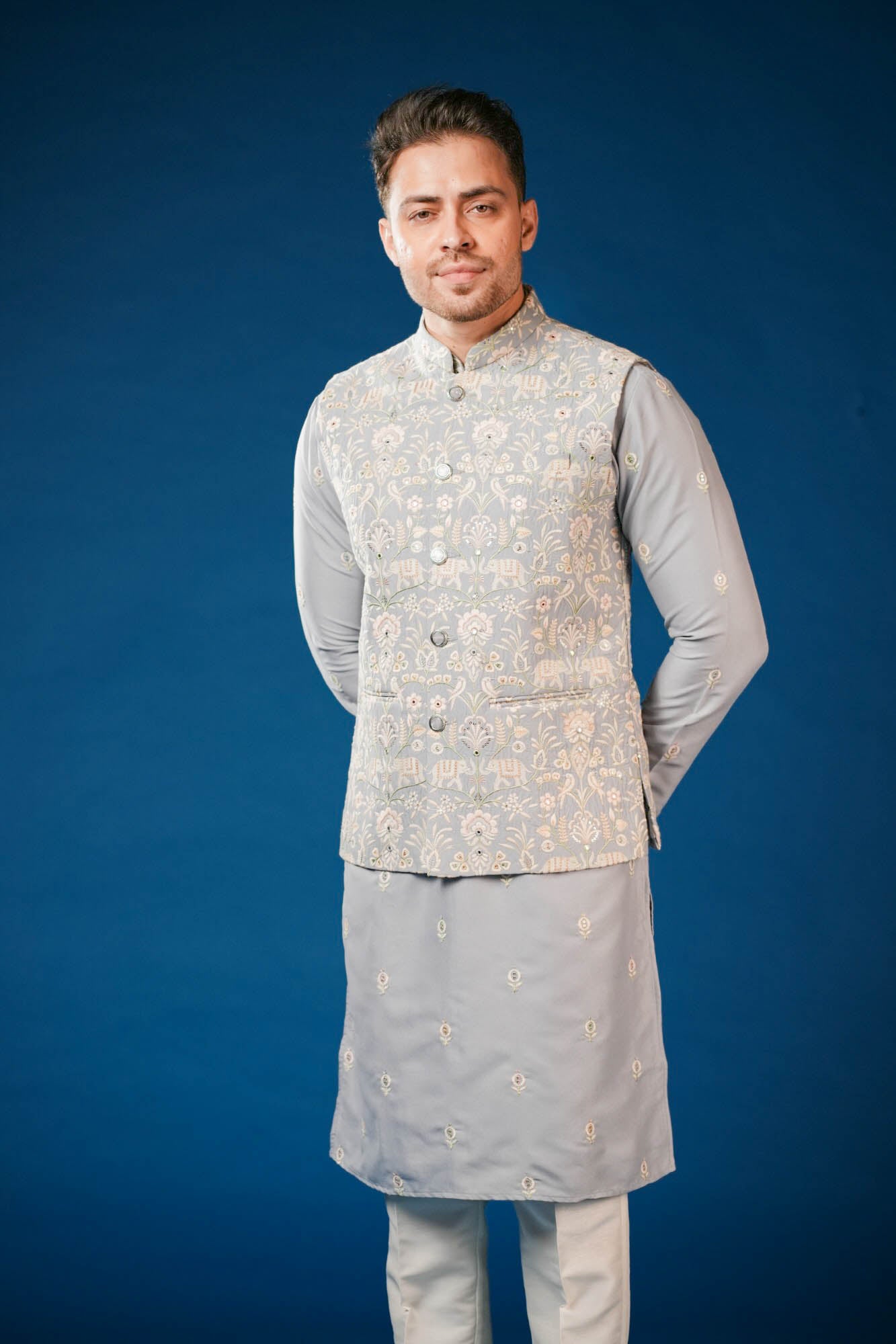 Sky Blue Embroidered Koti Set