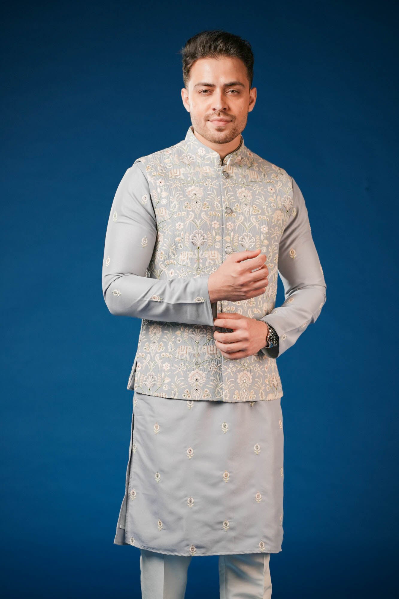 Sky Blue Embroidered Koti Set