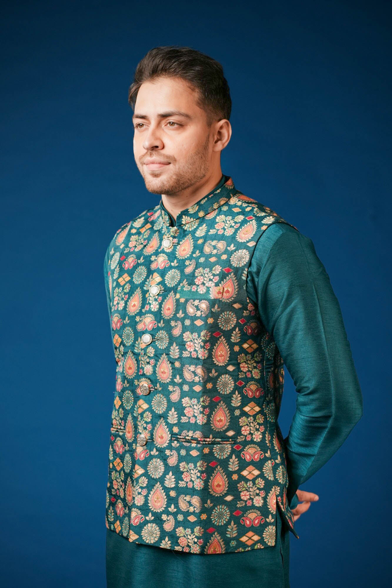 Teal Blue Patoda Silk Koti Set