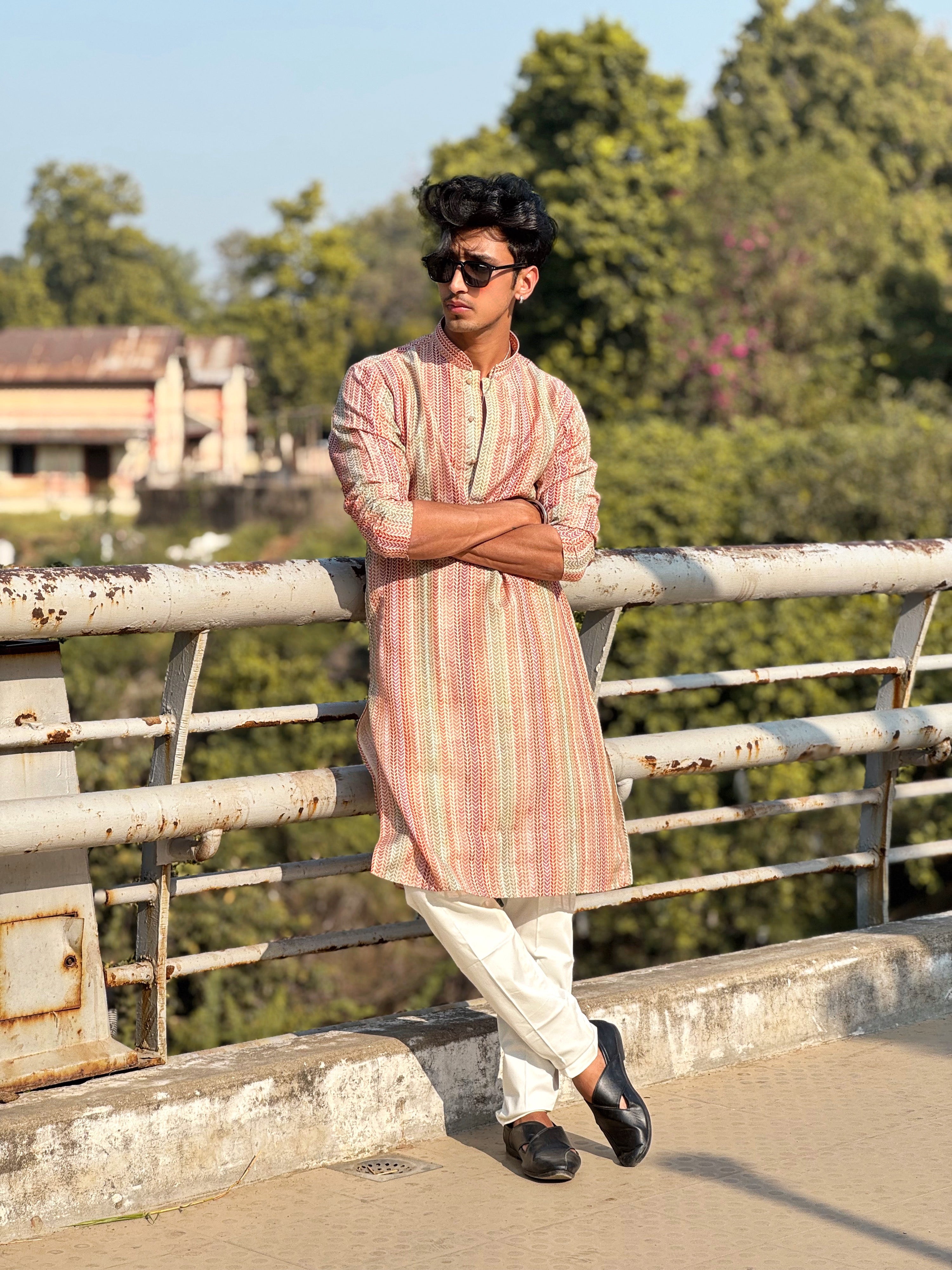 MultiColour Silk Kurta Trouser Set With Self Butti