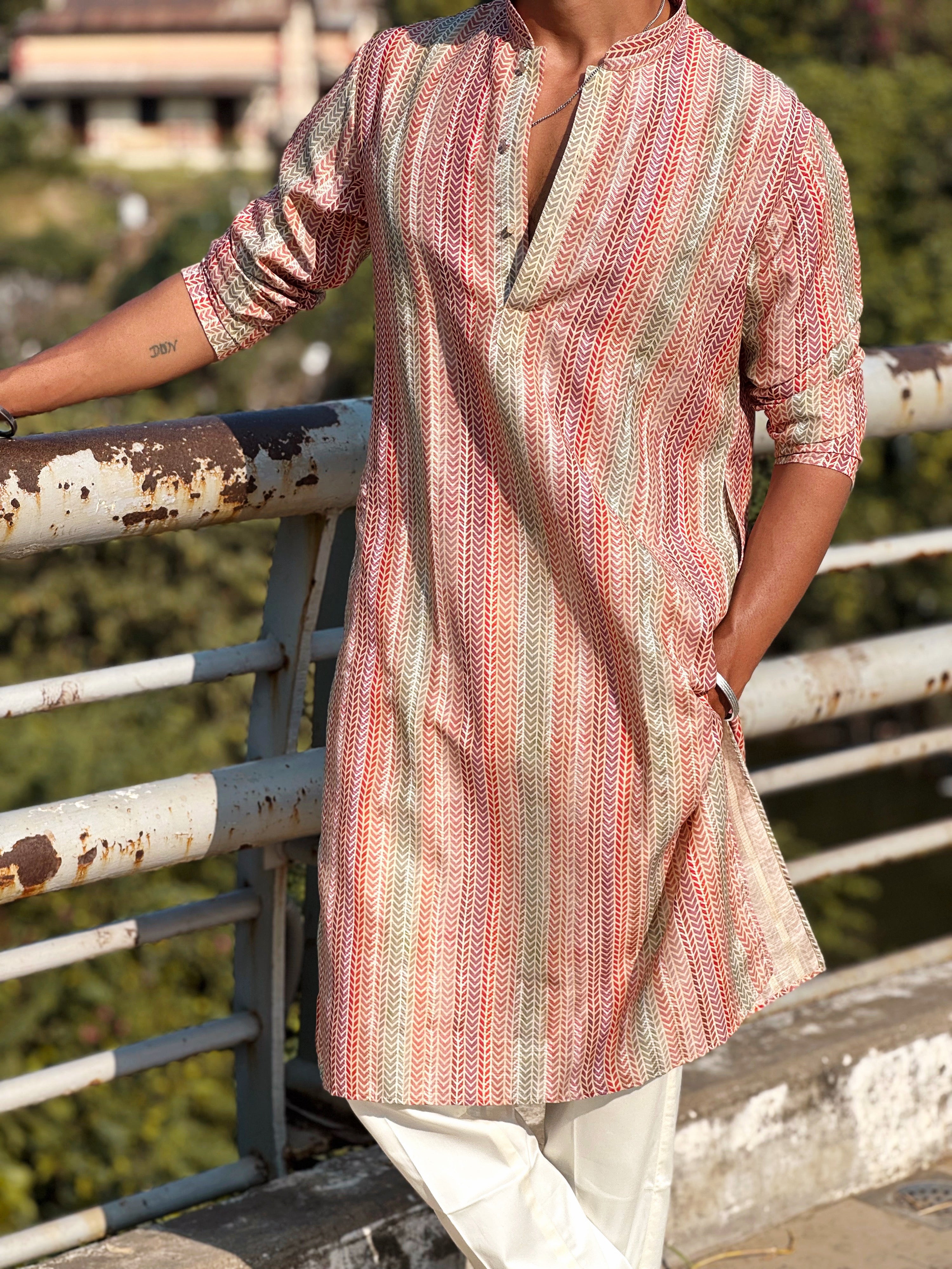 MultiColour Silk Kurta Trouser Set With Self Butti