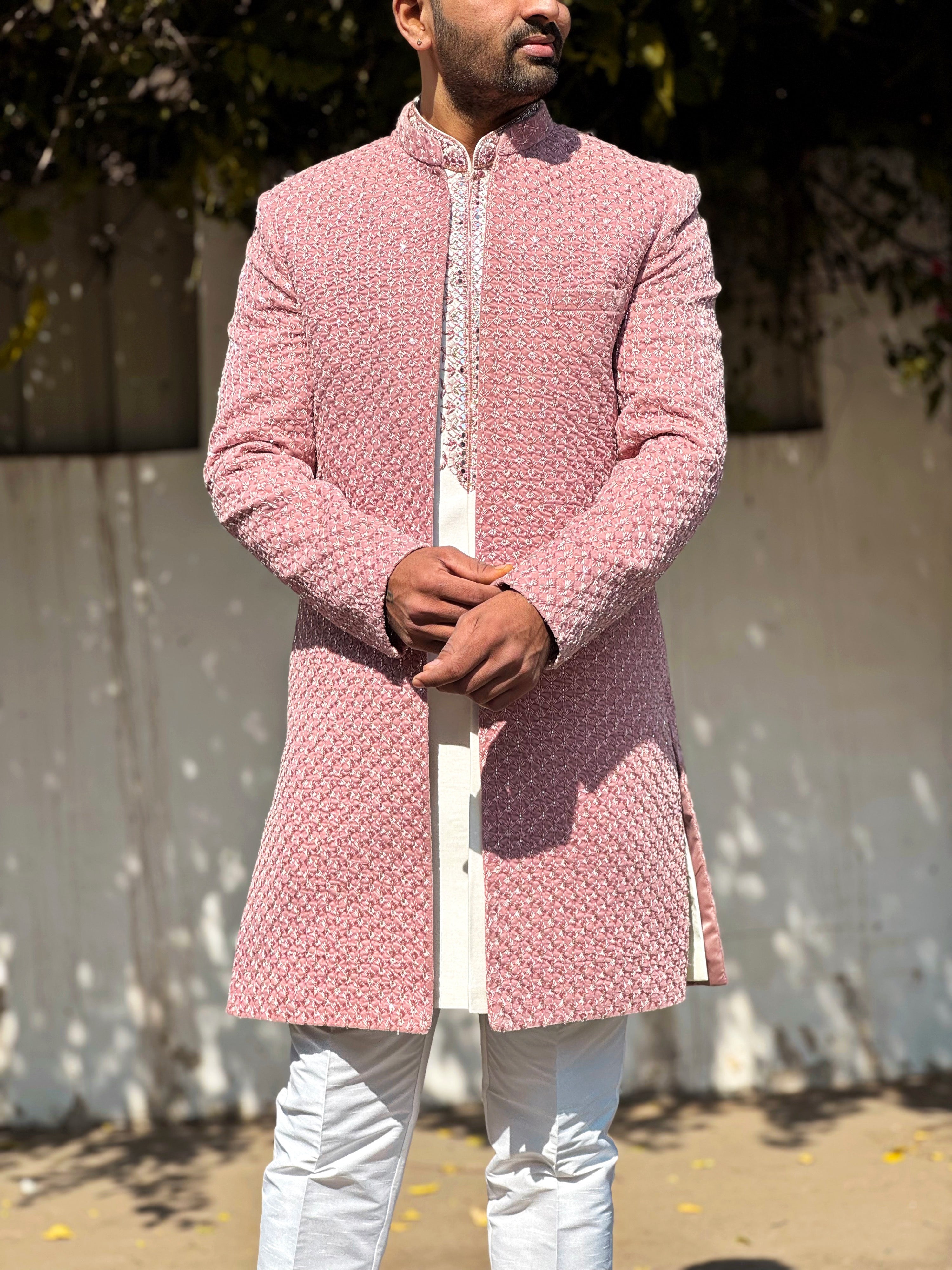 Lilac Velvet 3 Piece Set With Mirror Work