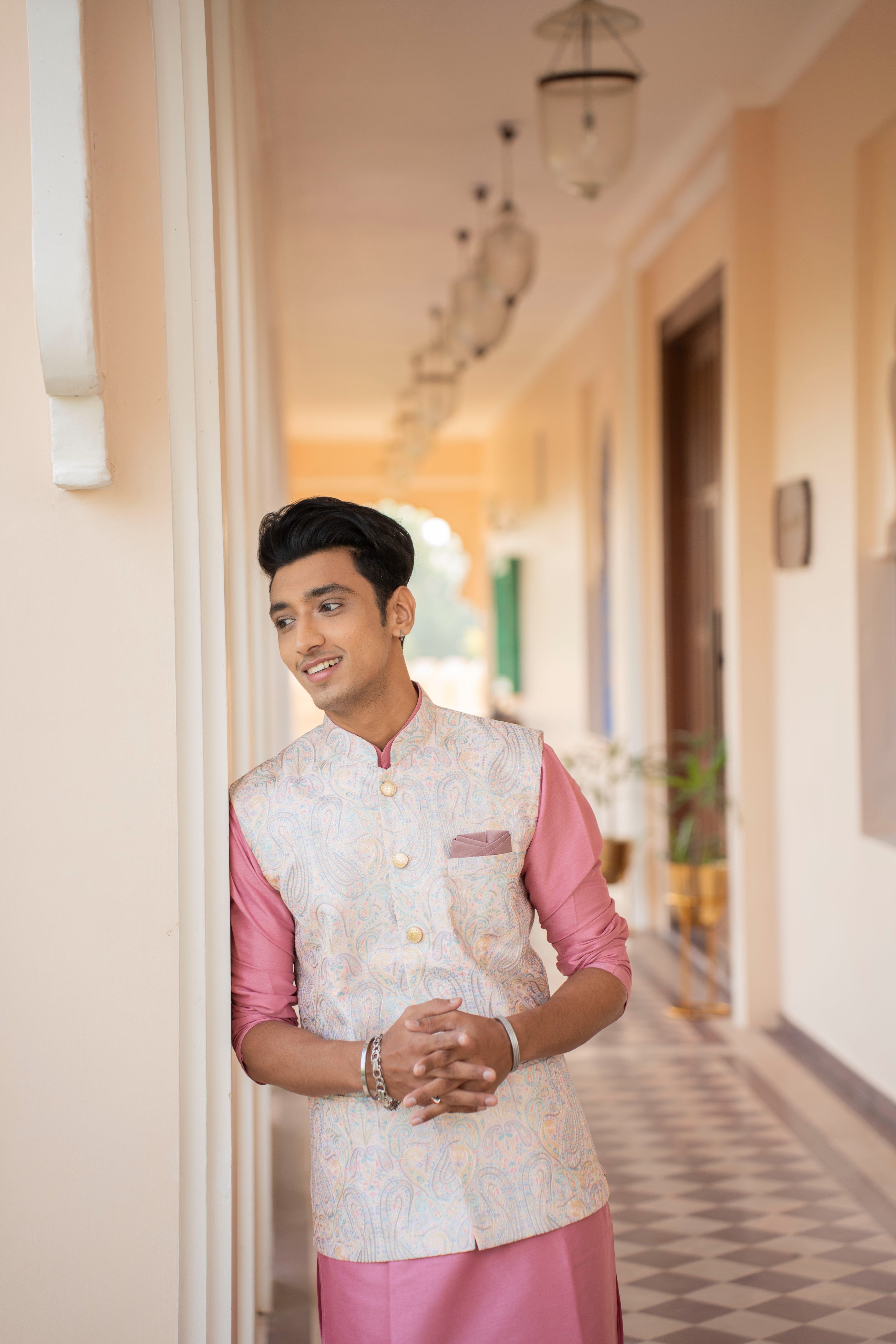 Rose Pink Kurta Nehru Jacket Set