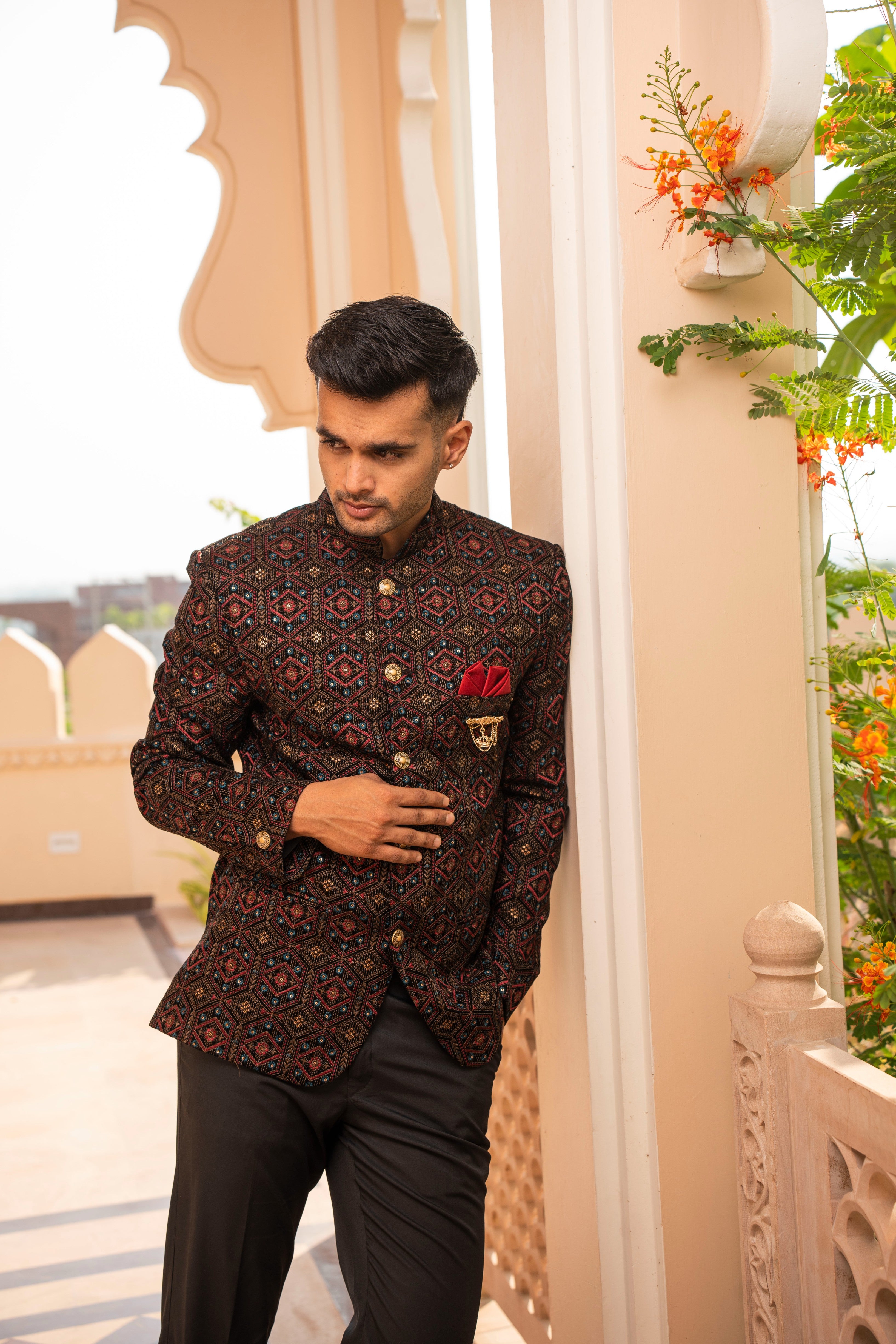 Men Black Jodhpuri Set With Black Trouser