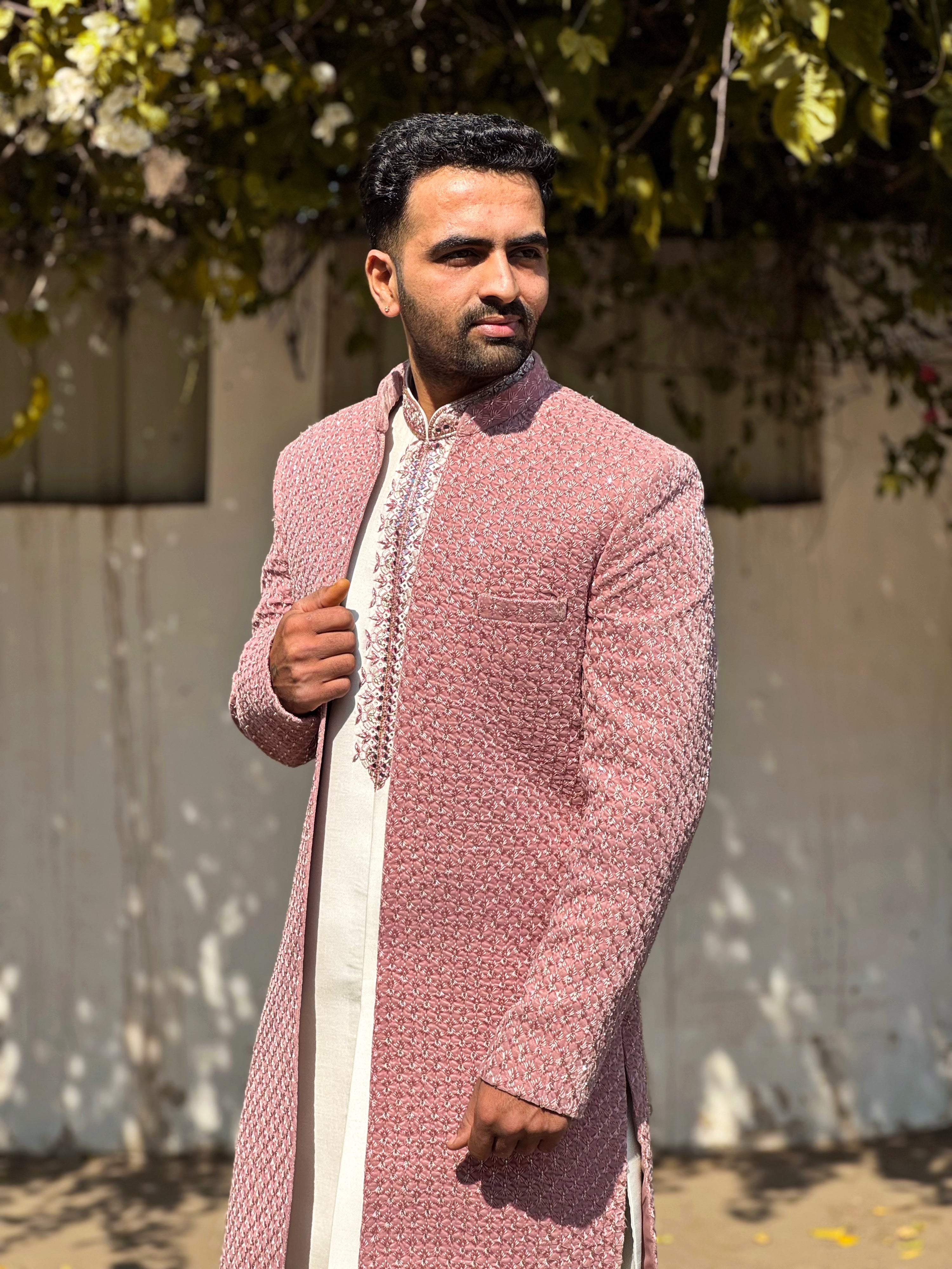 Lilac Velvet 3 Piece Set With Mirror Work