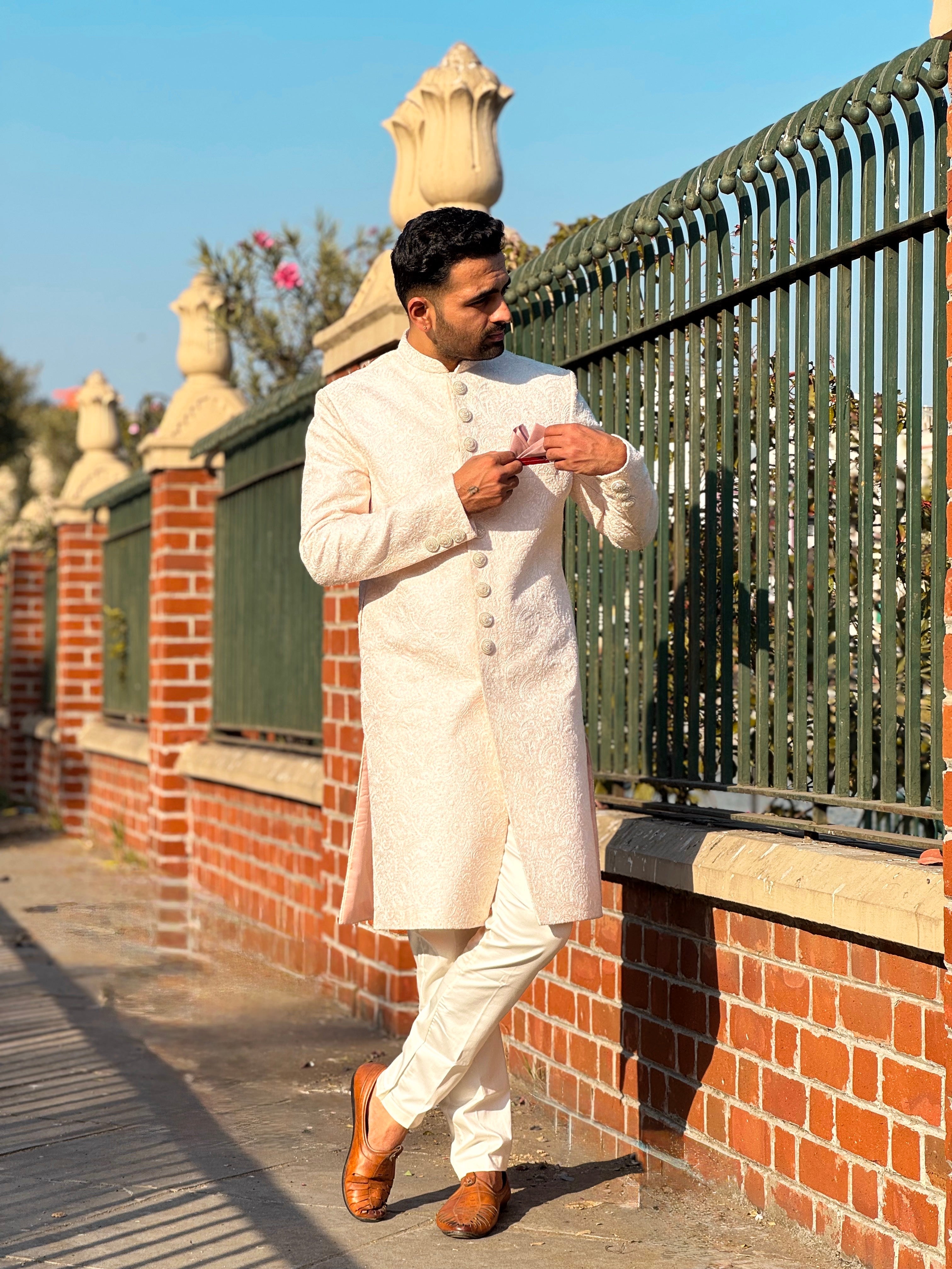 Lite Peach Embroidered Nawabi Set