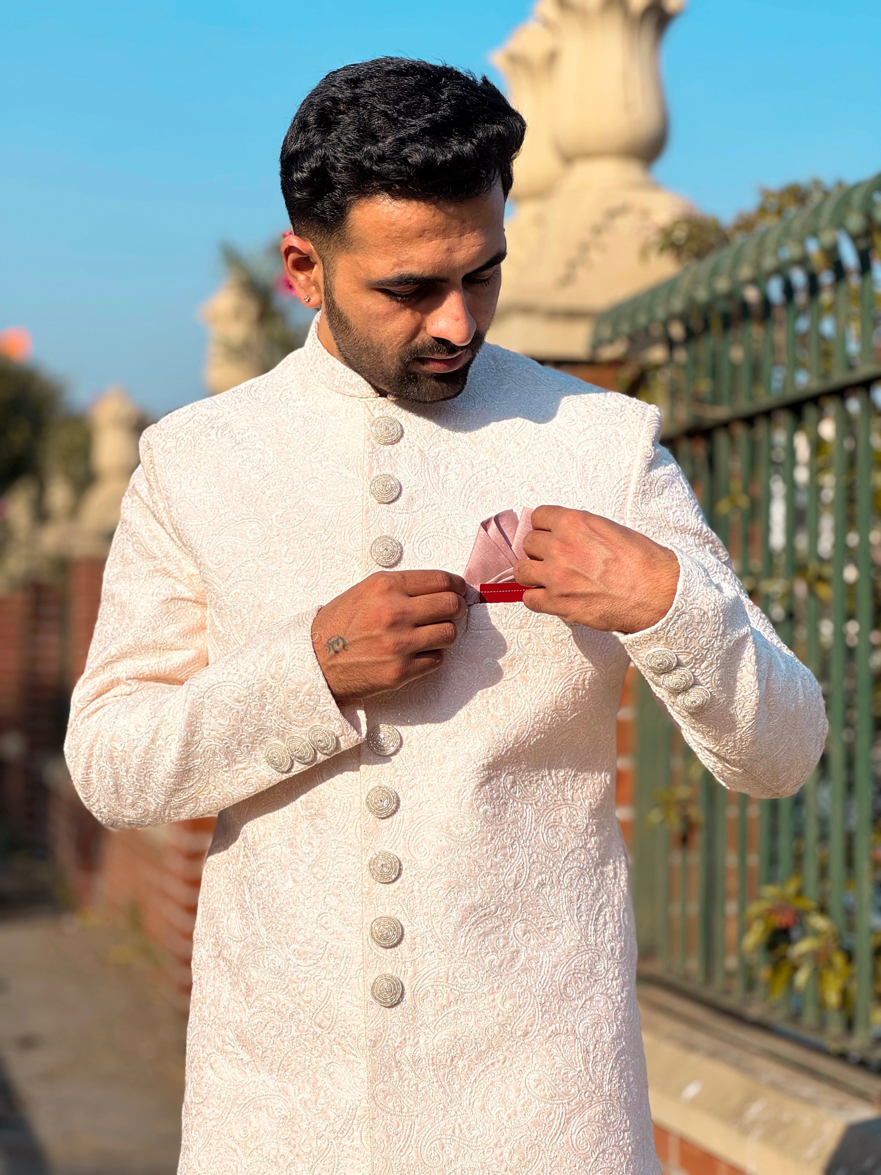 Lite Peach Embroidered Nawabi Set