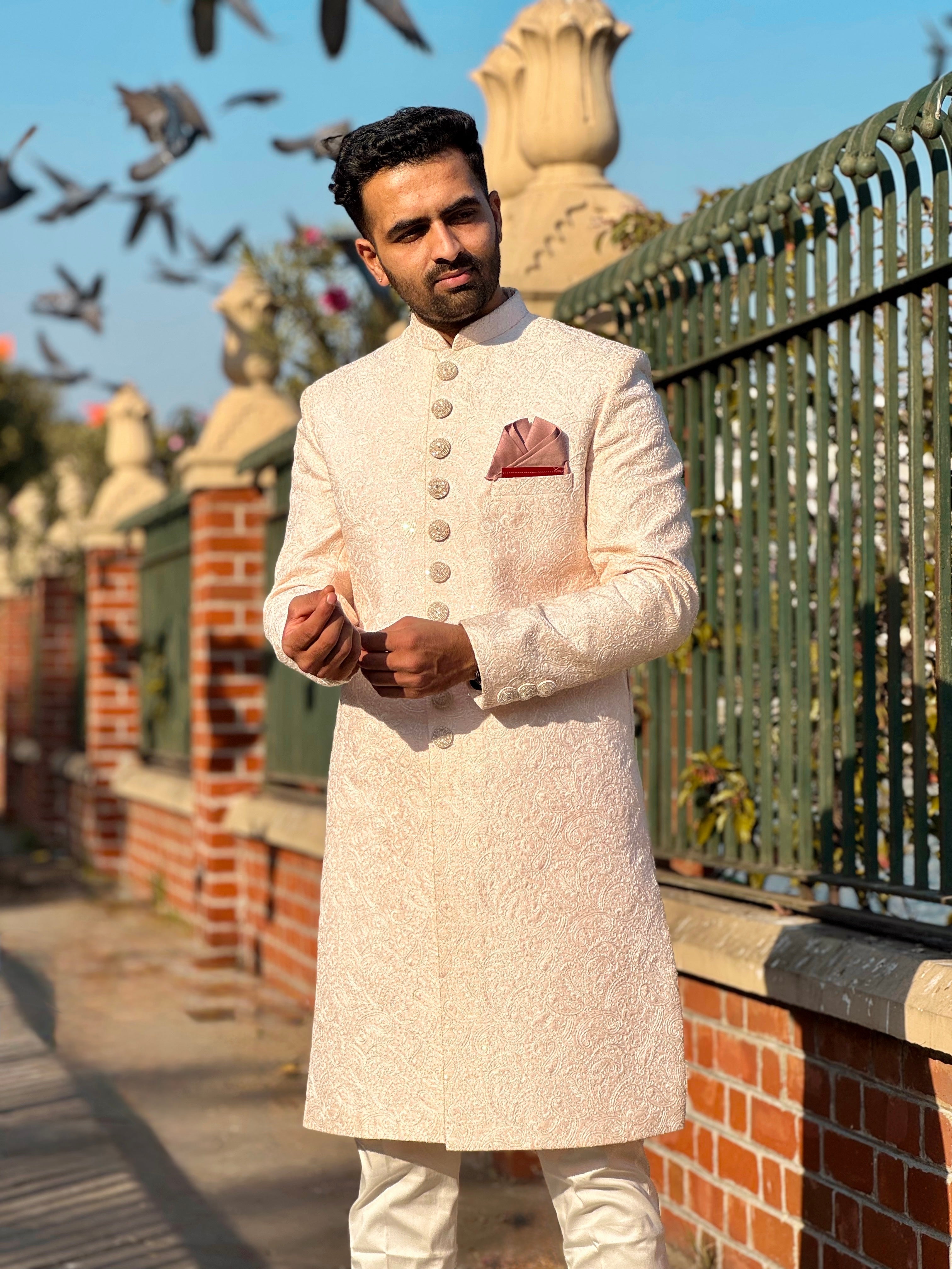 Lite Peach Embroidered Nawabi Set