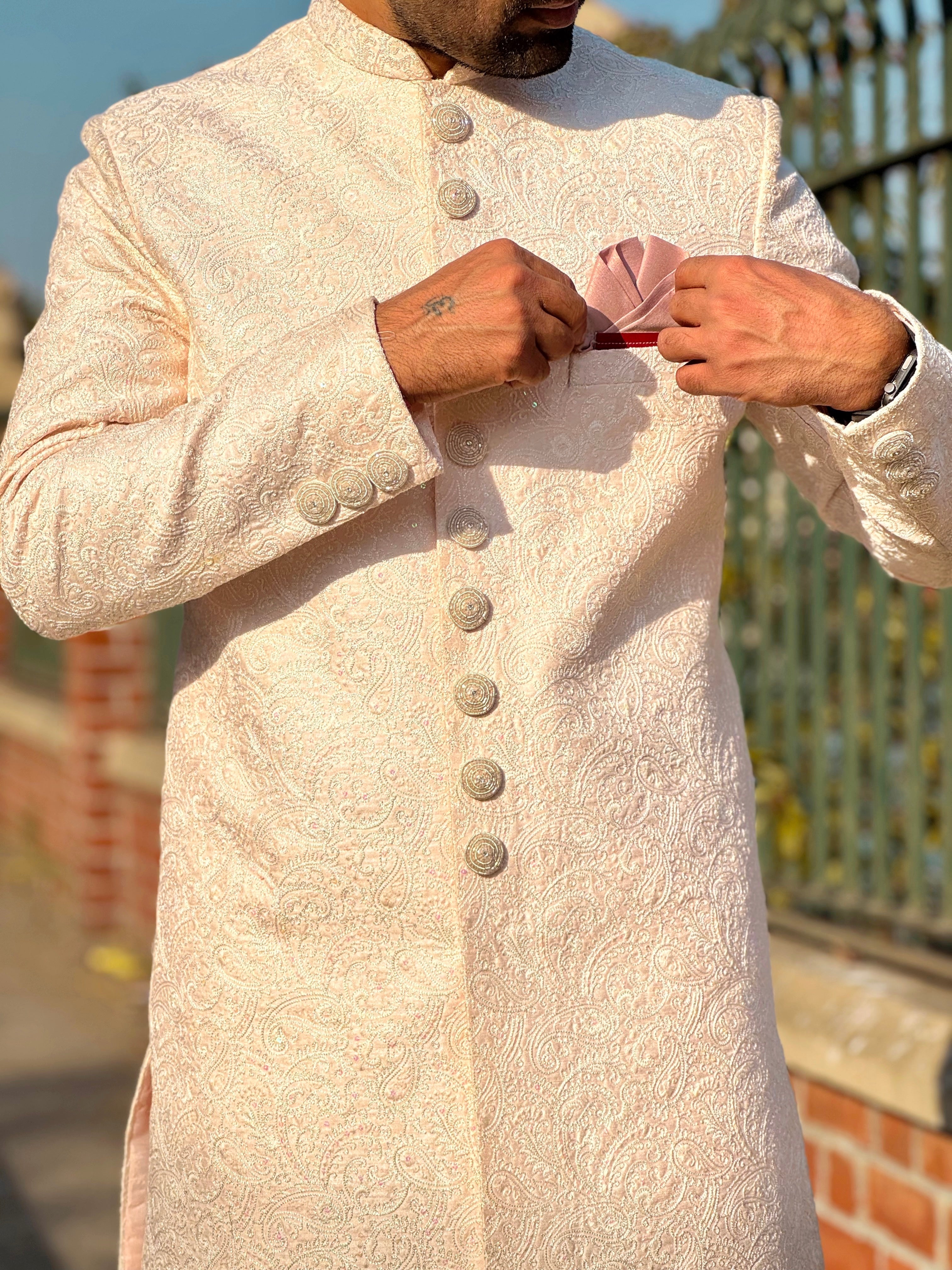 Lite Peach Embroidered Nawabi Set