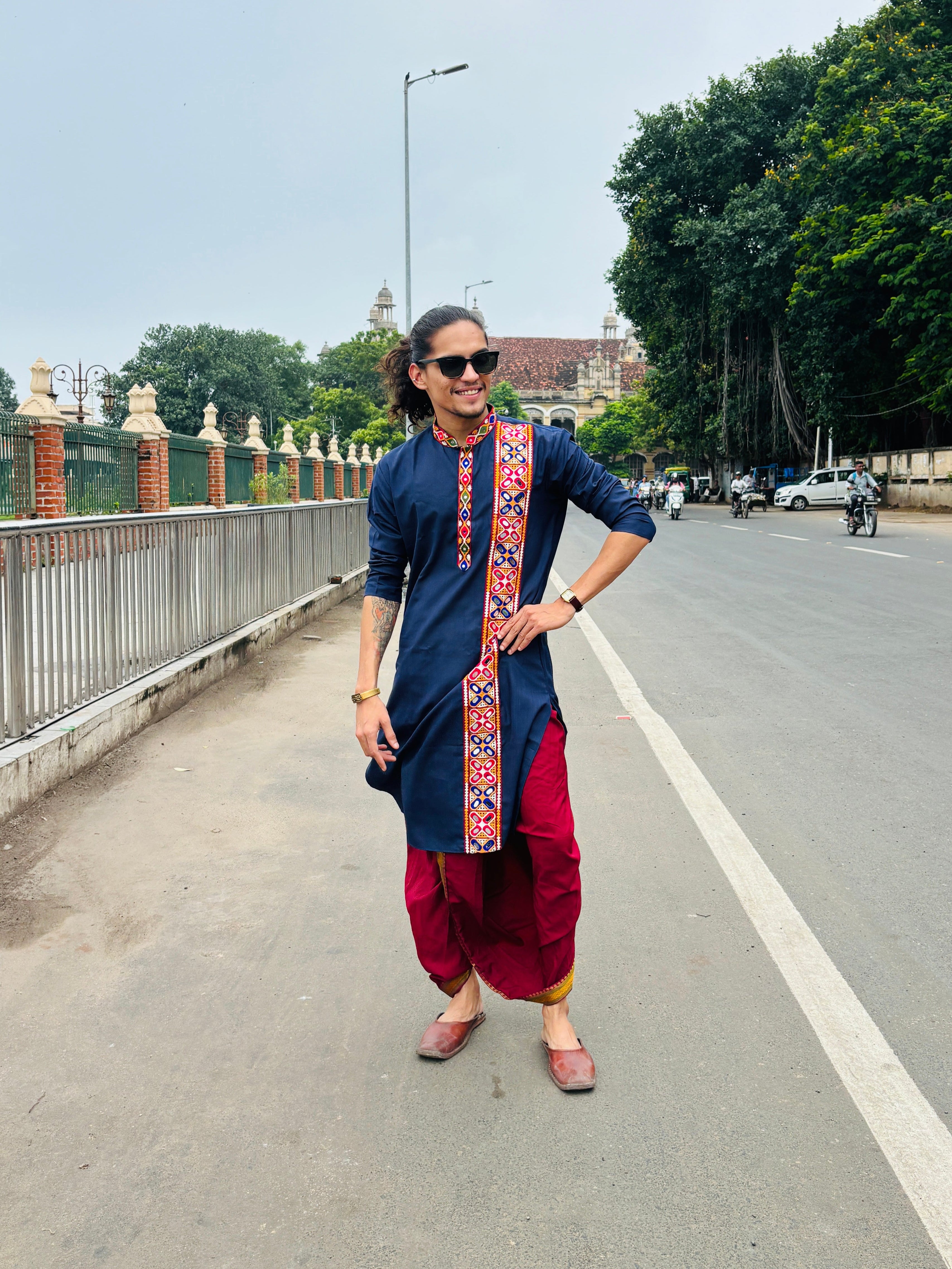 Navy Blue Gamthi Work Navratri Special Kurta Only