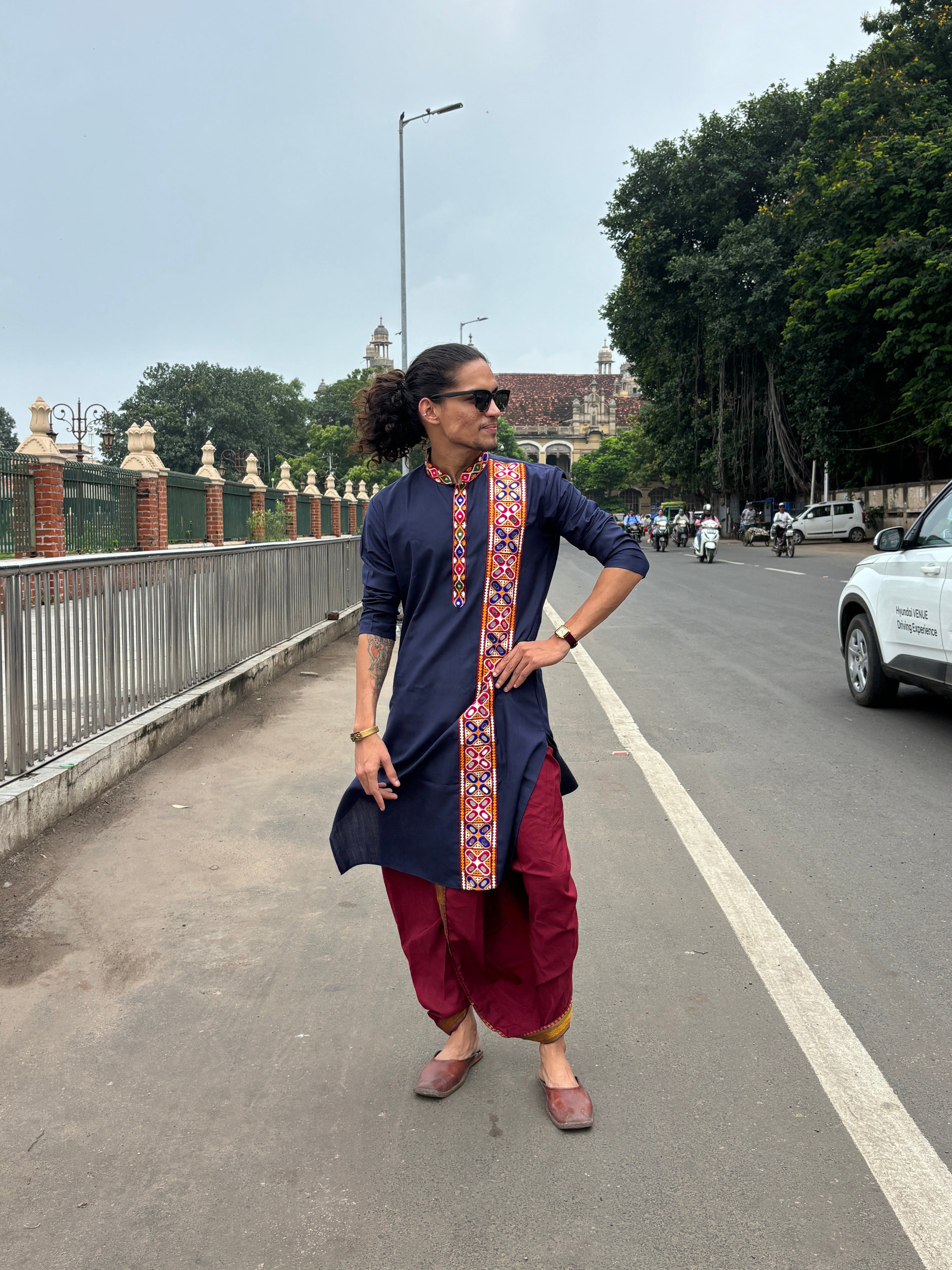 Navy Blue Gamthi Work Navratri Special Kurta Only