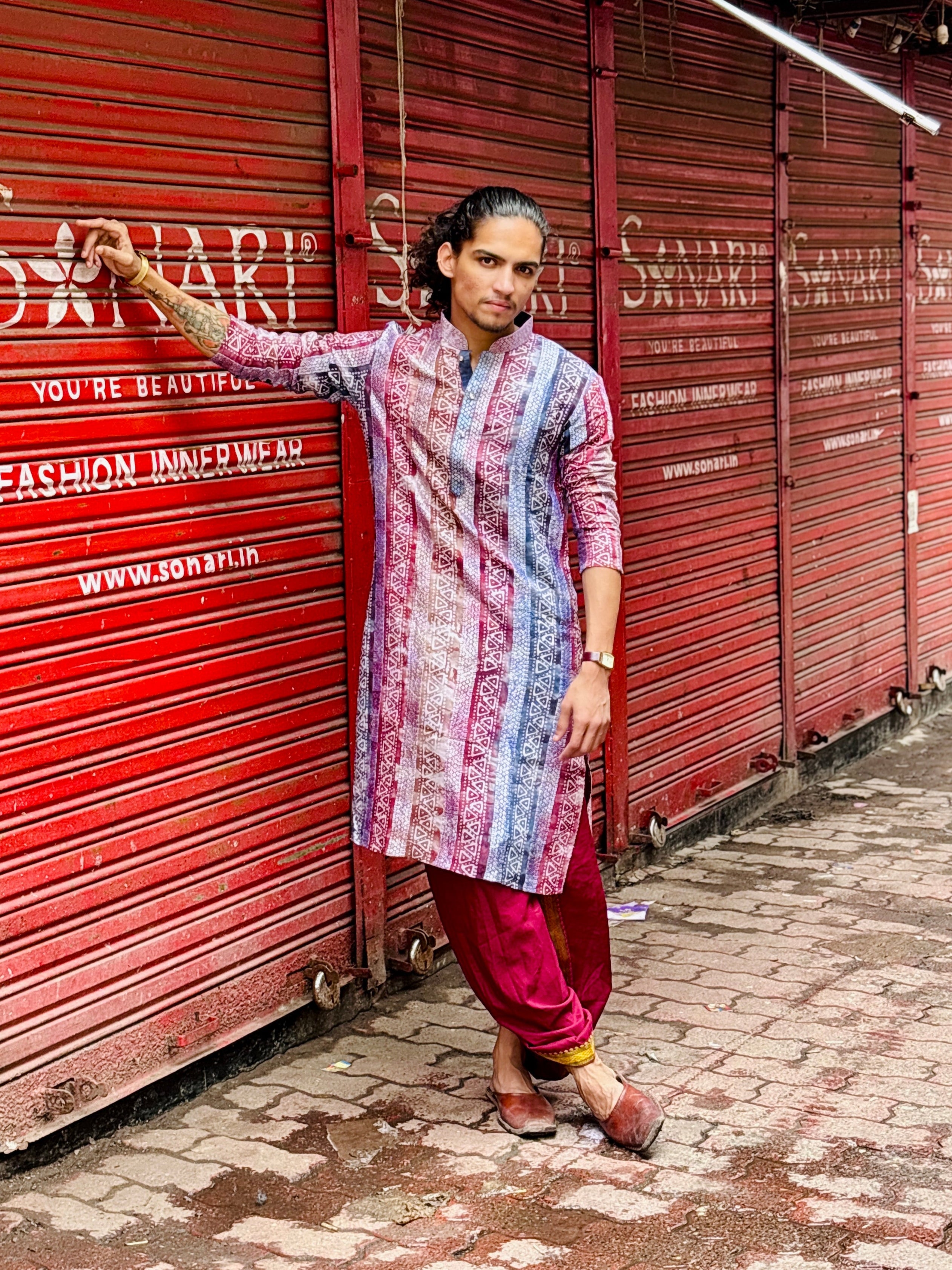 Maroon Batique With Lucknowi Kurta Trouser Set