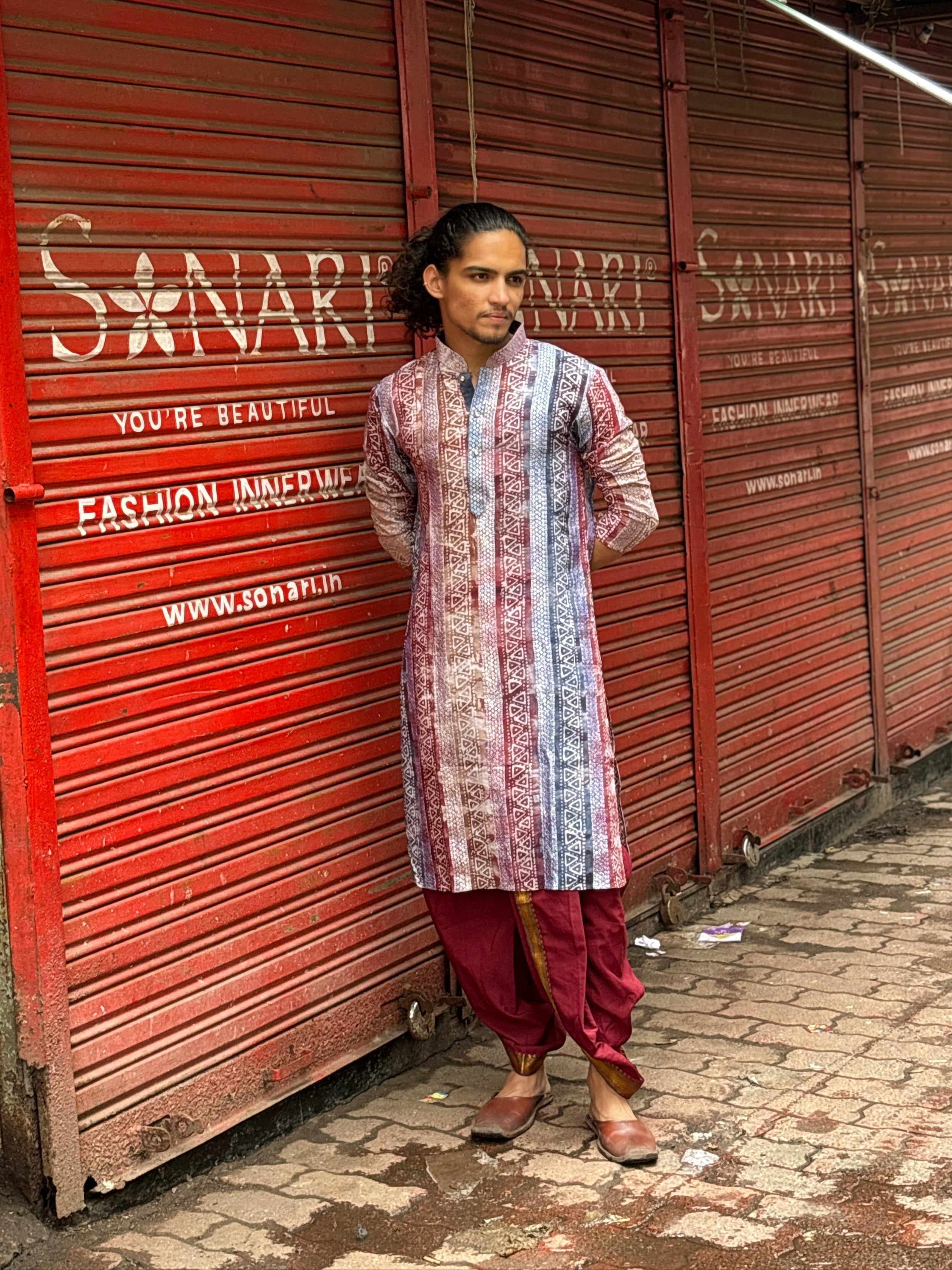 Maroon Batique With Lucknowi Kurta Trouser Set