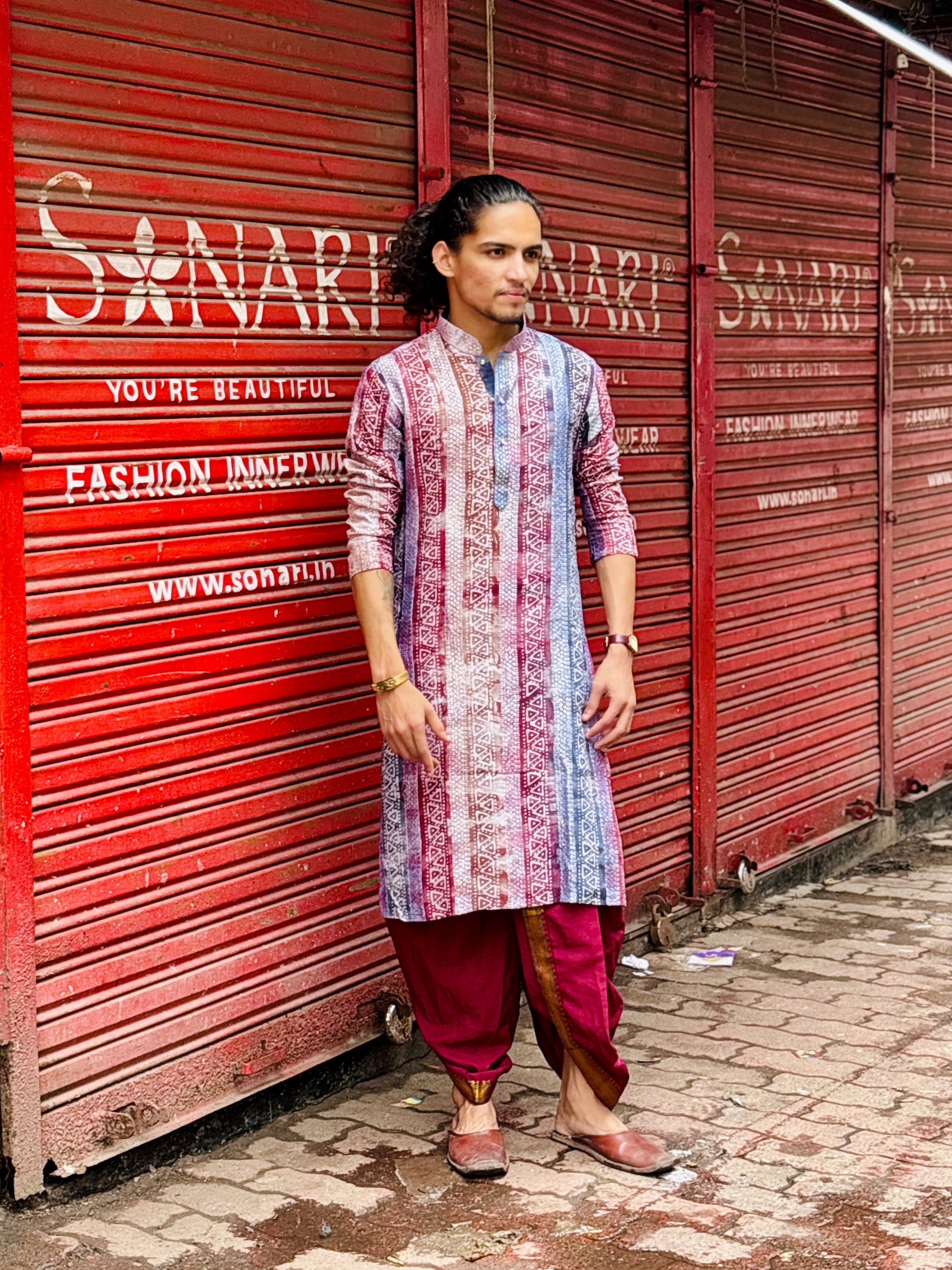 Maroon Batique With Lucknowi Kurta Trouser Set