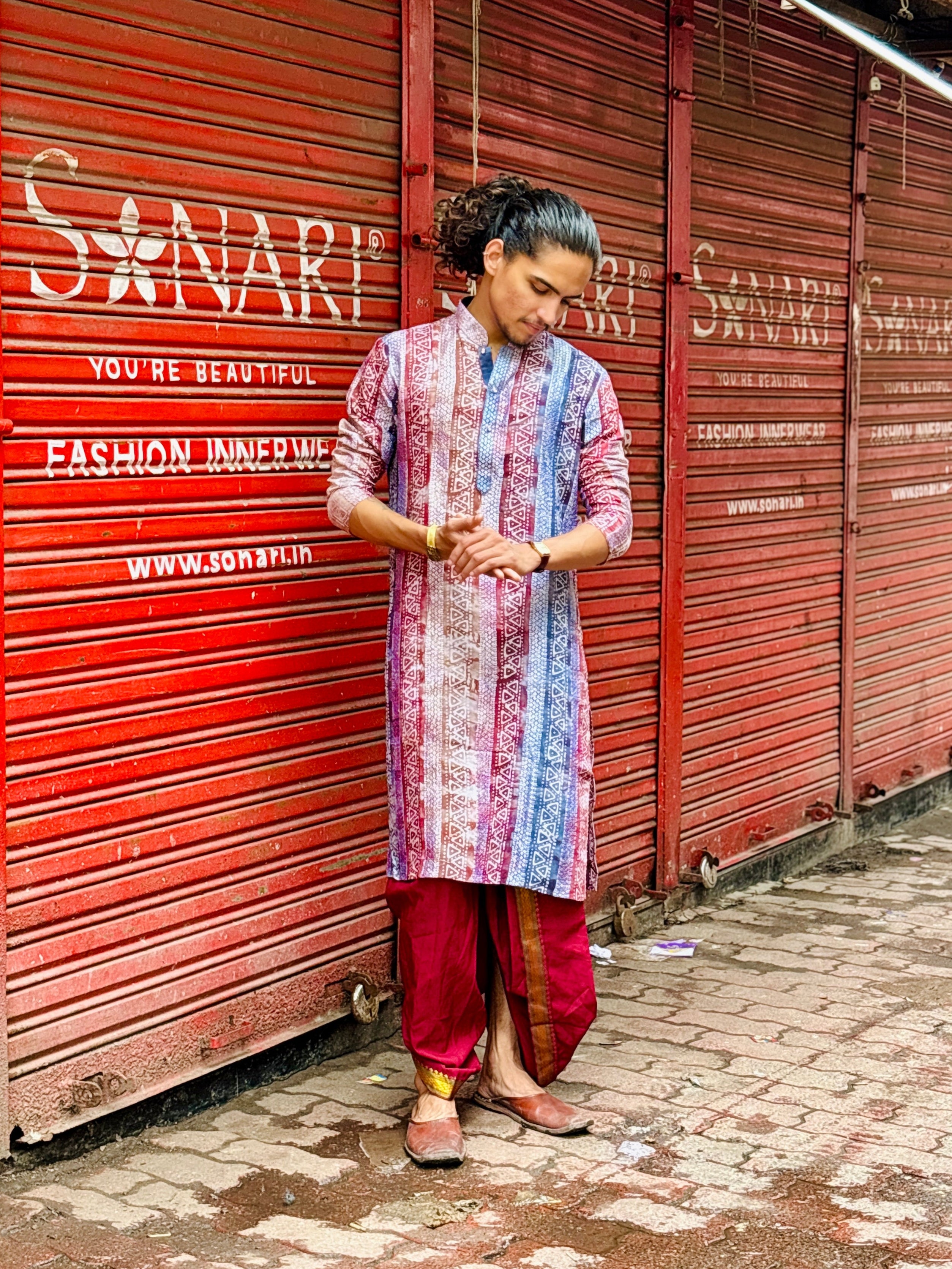Maroon Batique With Lucknowi Kurta Trouser Set