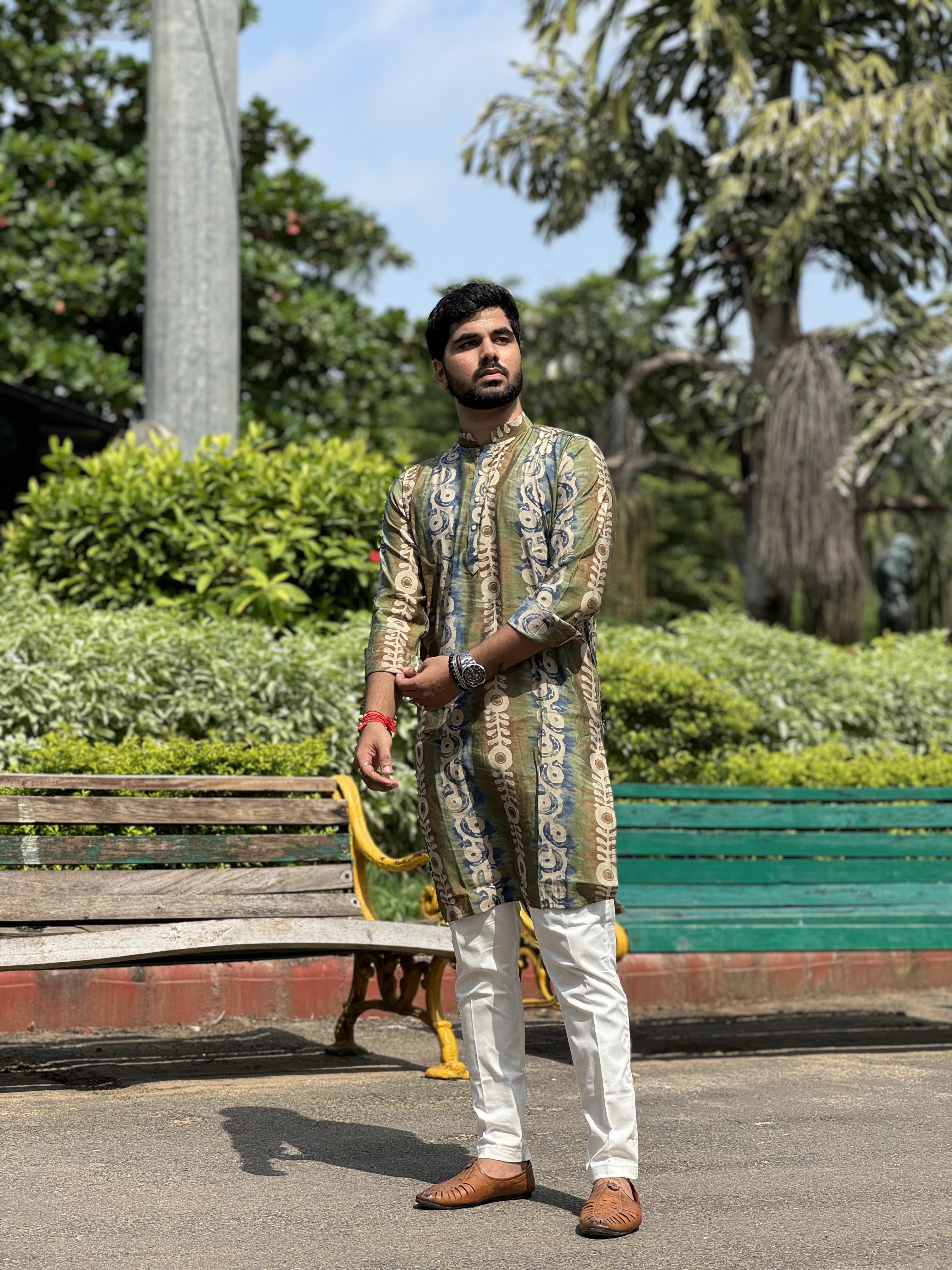 Magnet Men's Green Printed Kurta Only