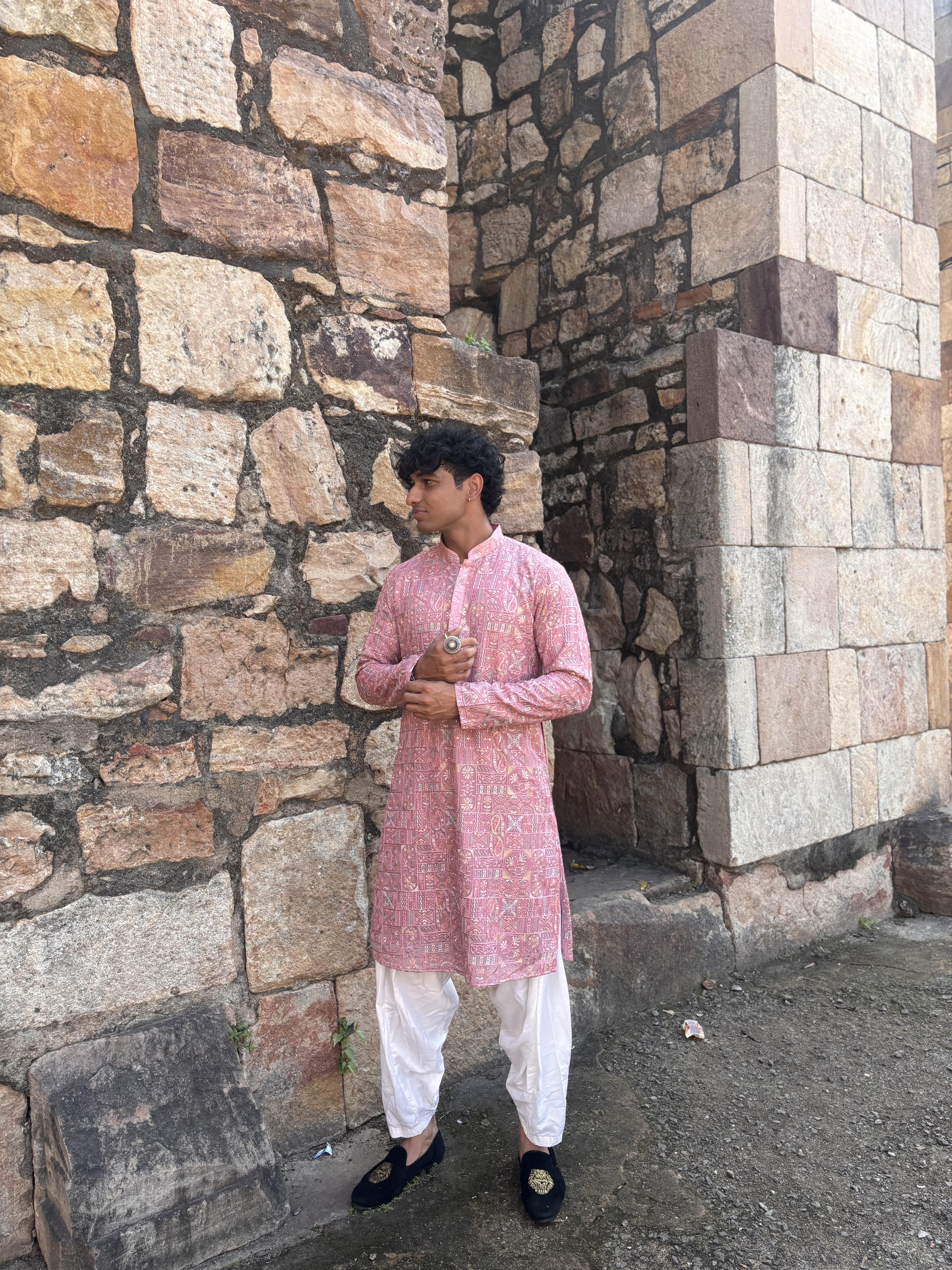 Pink Multi Thread Lucknowi Work Kurta Patiala Set