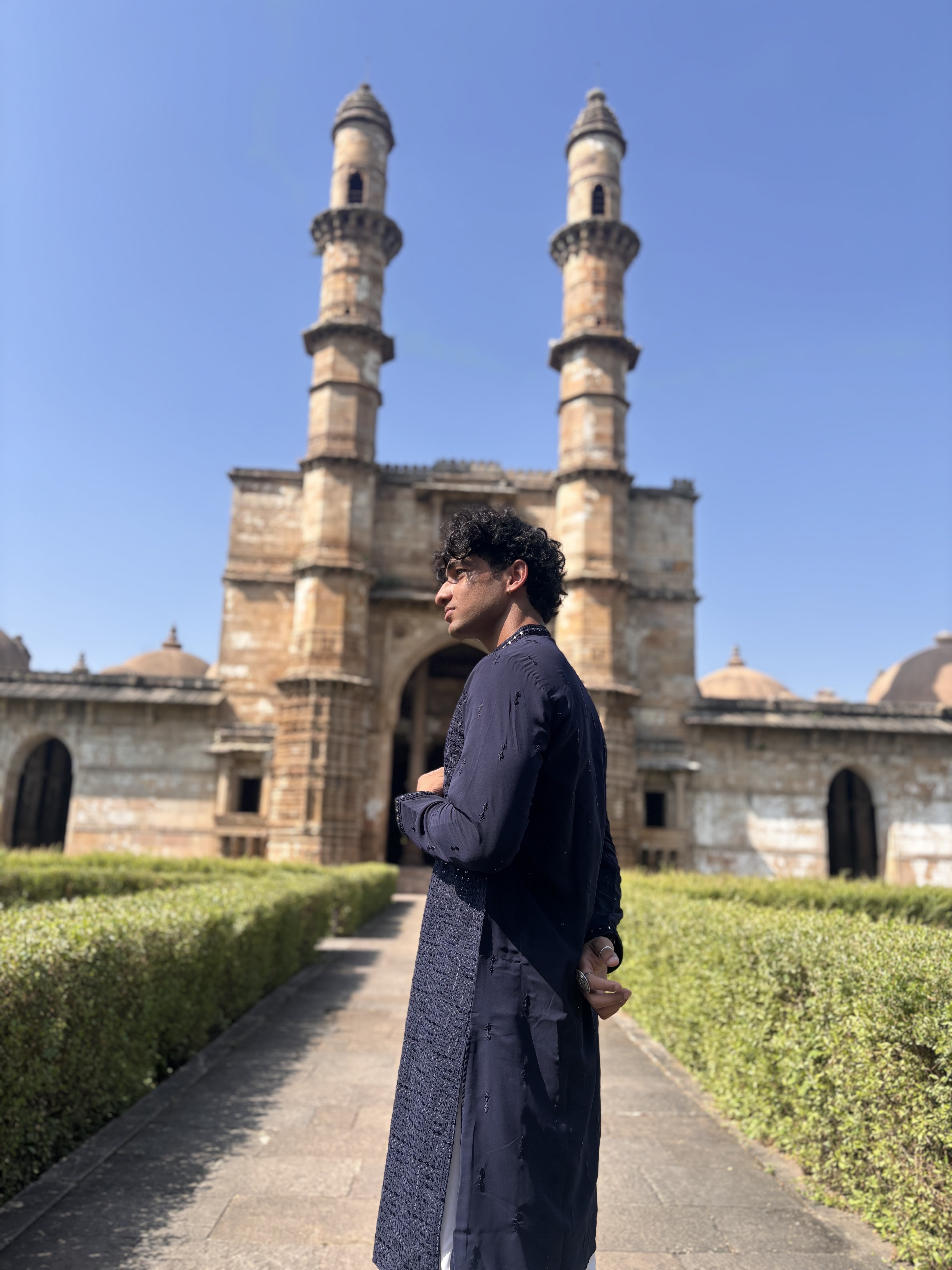 Navy Blue Lucknowi with Mirror work Kurta Patiala Set