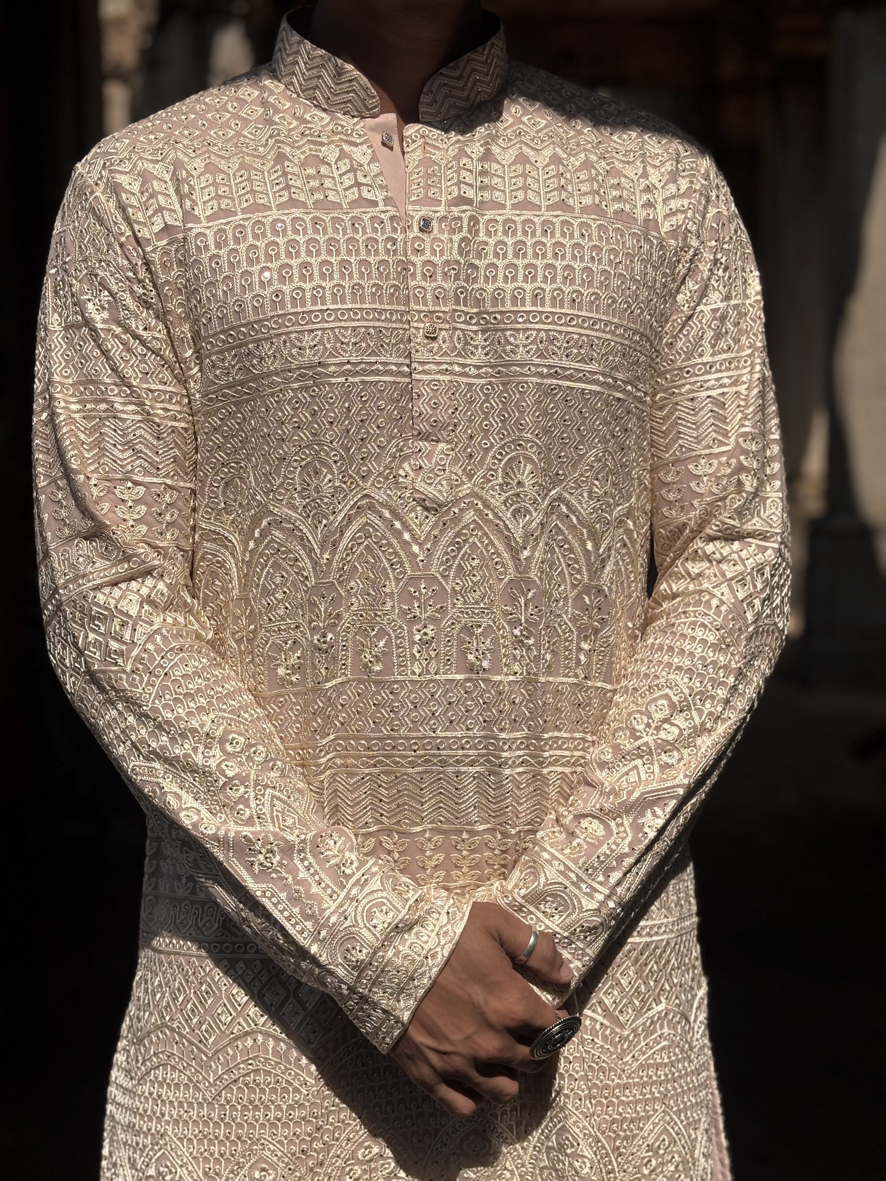 Rose Pink Pure Lucknowi Work Kurta Patiala Set